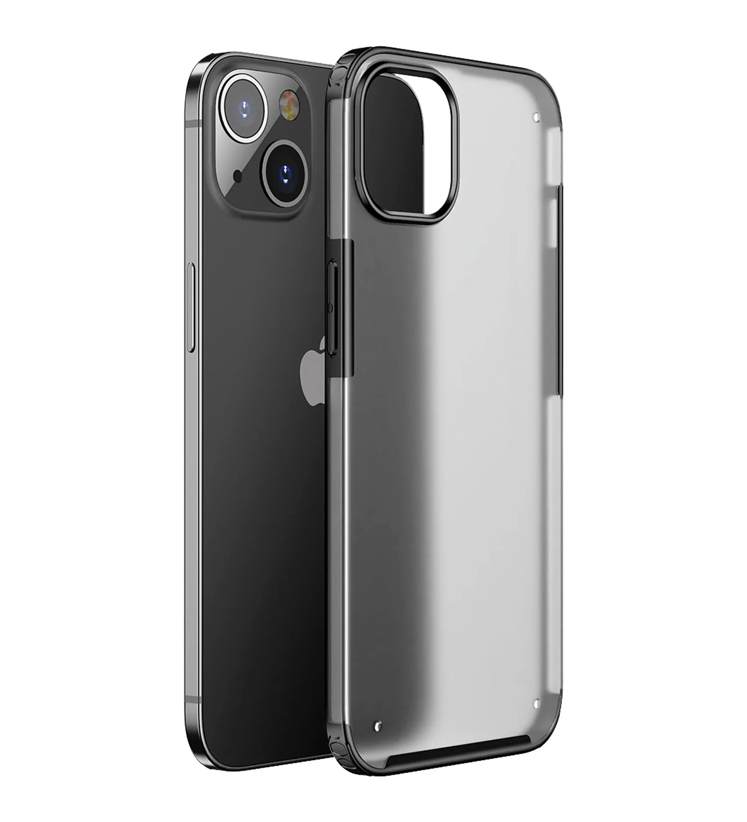 Rugged Frosted Semi Transparent PC Shock Proof Slim Back Cover for Apple iPhone 13, 6.1 inch, Black
