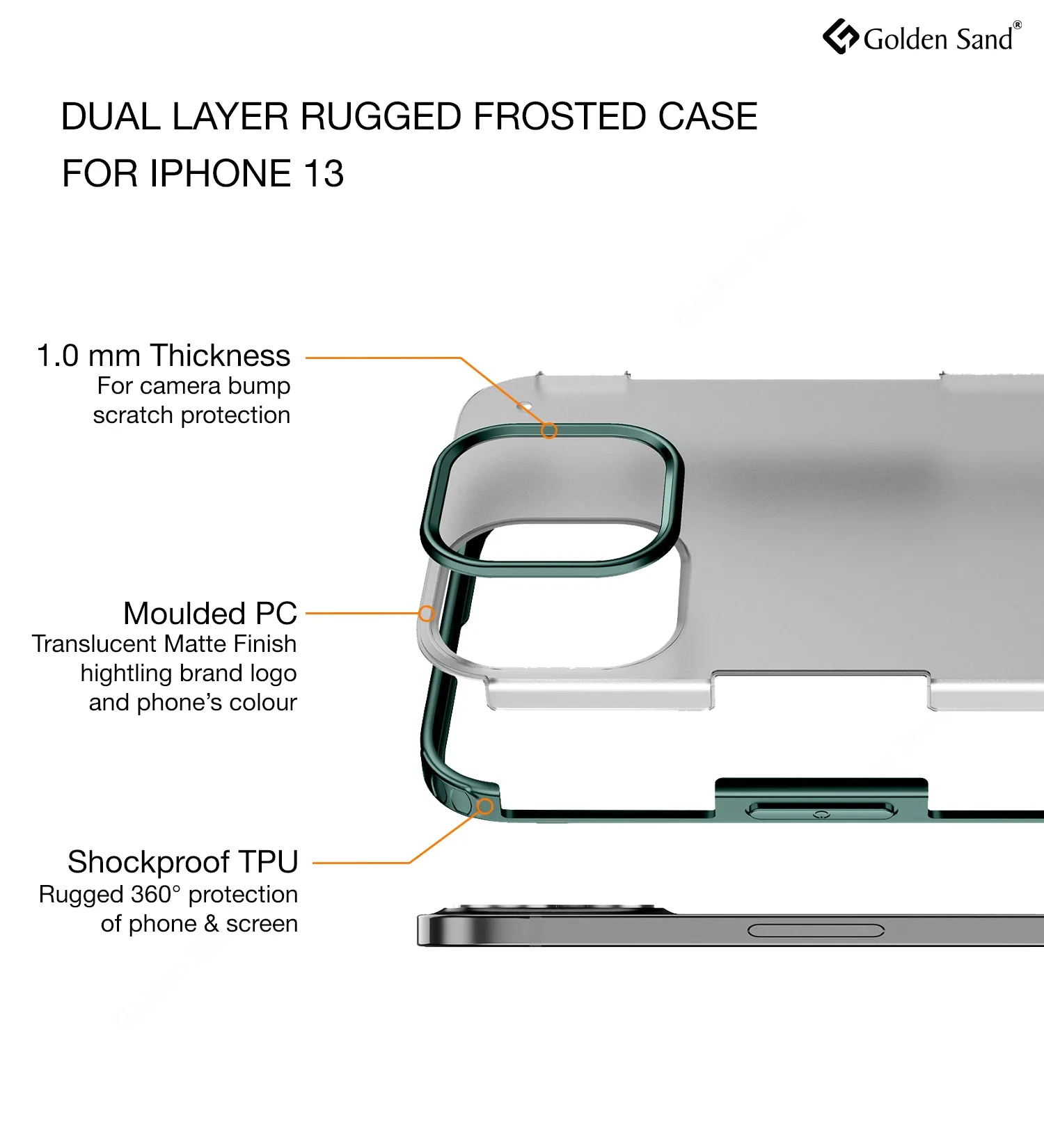 Rugged Frosted Semi Transparent PC Shock Proof Slim Back Cover for Apple iPhone 13, 6.1 inch, Green