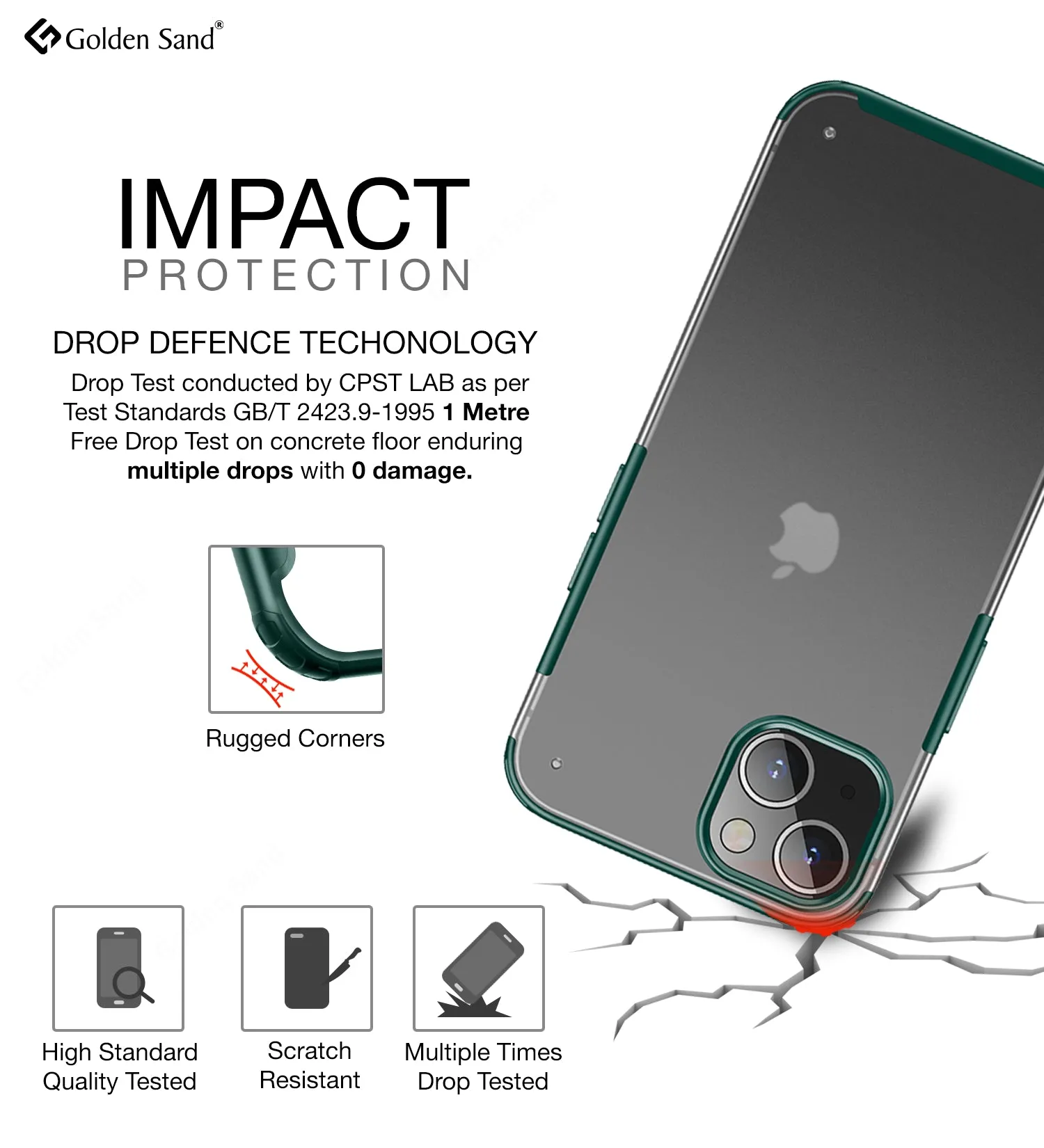Rugged Frosted Semi Transparent PC Shock Proof Slim Back Cover for Apple iPhone 13, 6.1 inch, Green