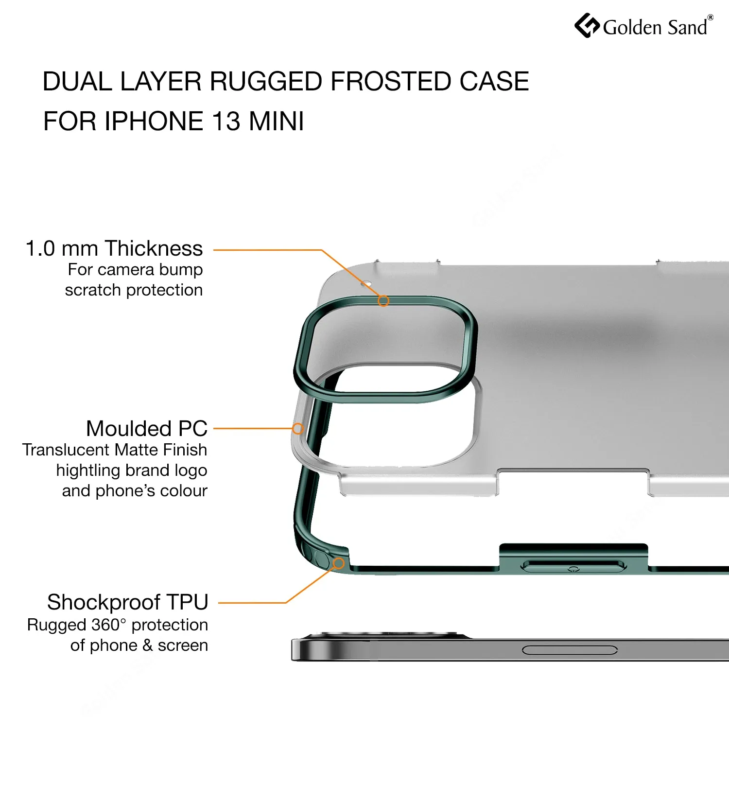 Rugged Frosted Semi Transparent PC Shock Proof Slim Back Cover for Apple iPhone 13 Mini, 5.4 inch, Green
