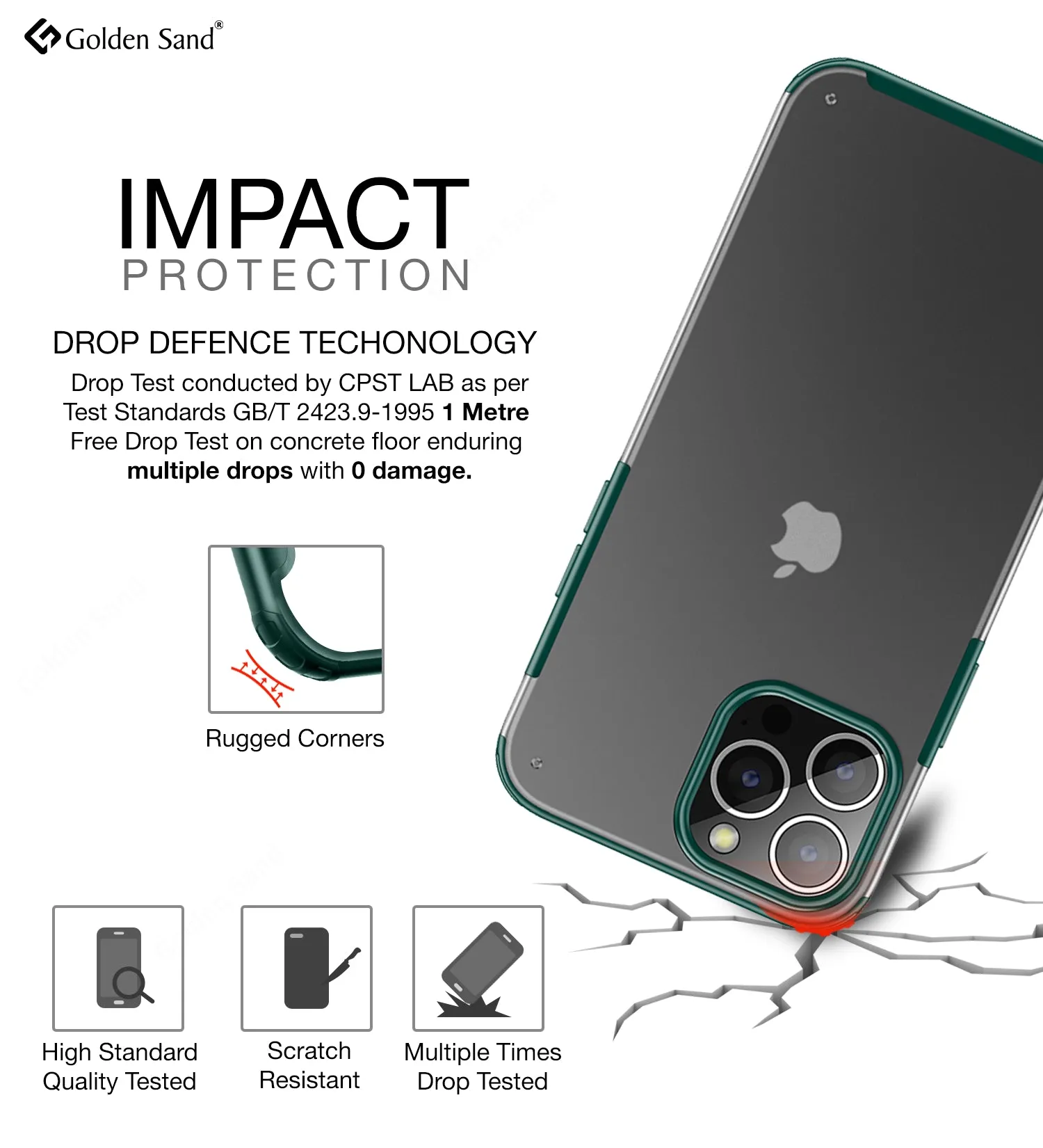 Rugged Frosted Semi Transparent PC Shock Proof Slim Back Cover for Apple iPhone 13 Pro, 6.1 inch, Green