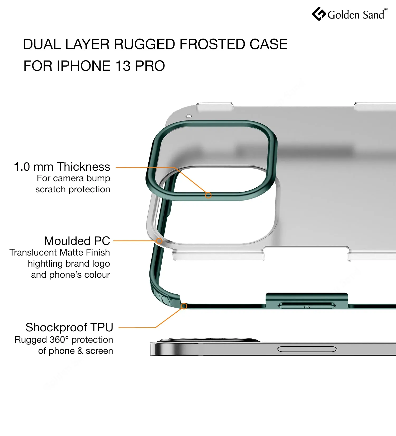 Rugged Frosted Semi Transparent PC Shock Proof Slim Back Cover for Apple iPhone 13 Pro, 6.1 inch, Green