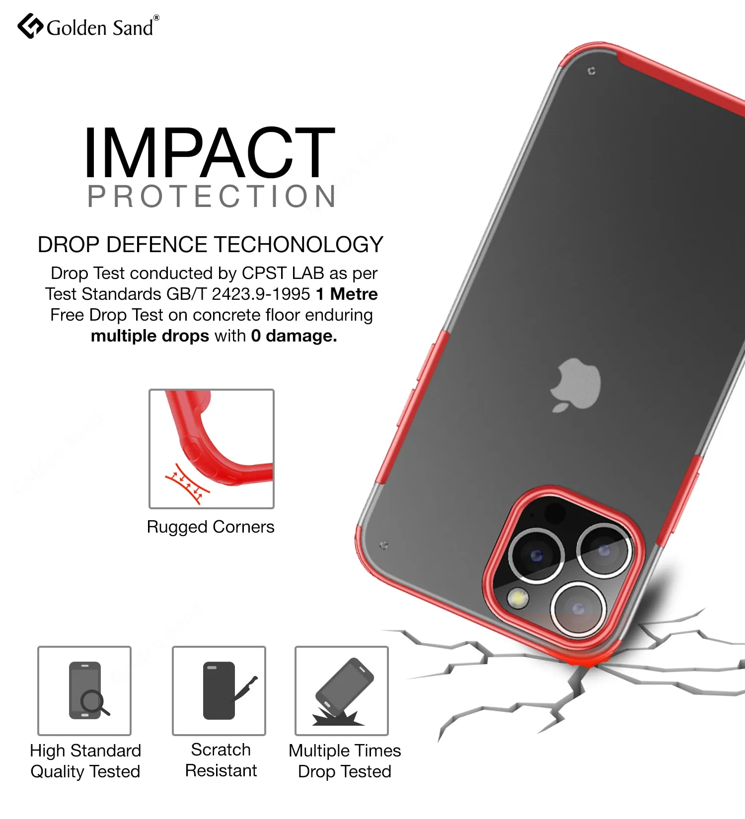 Rugged Frosted Semi Transparent PC Shock Proof Slim Back Cover for Apple iPhone 13 Pro Max, 6.7 inch, Red