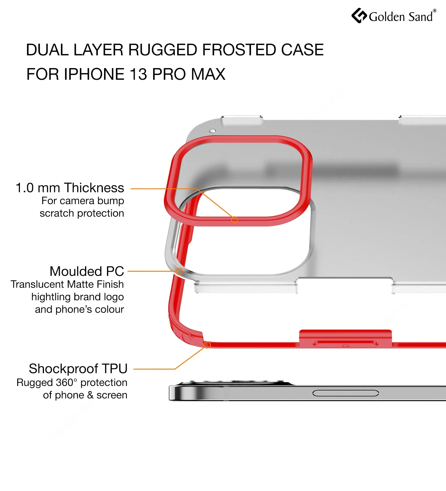 Rugged Frosted Semi Transparent PC Shock Proof Slim Back Cover for Apple iPhone 13 Pro Max, 6.7 inch, Red