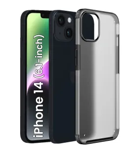 Rugged Frosted Semi Transparent PC Shock Proof Slim Back Cover for Apple iPhone 14, 6.1 inch, Black