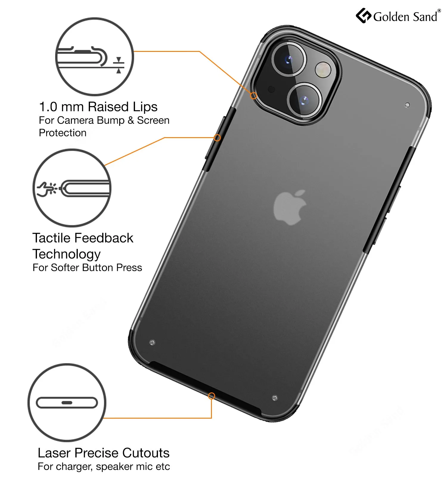 Rugged Frosted Semi Transparent PC Shock Proof Slim Back Cover for Apple iPhone 14, 6.1 inch, Black