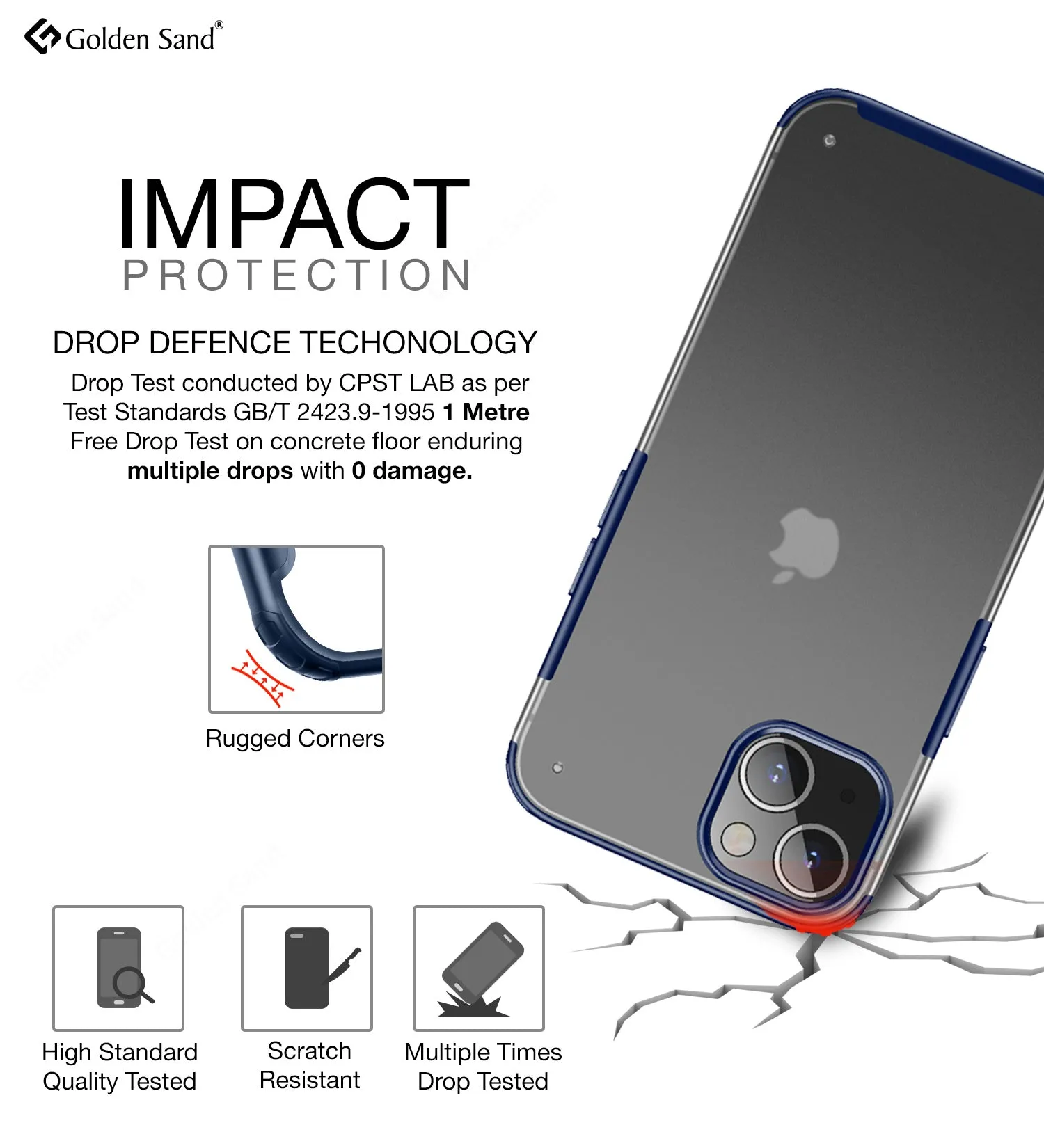 Rugged Frosted Semi Transparent PC Shock Proof Slim Back Cover for Apple iPhone 14, 6.1 inch, Blue