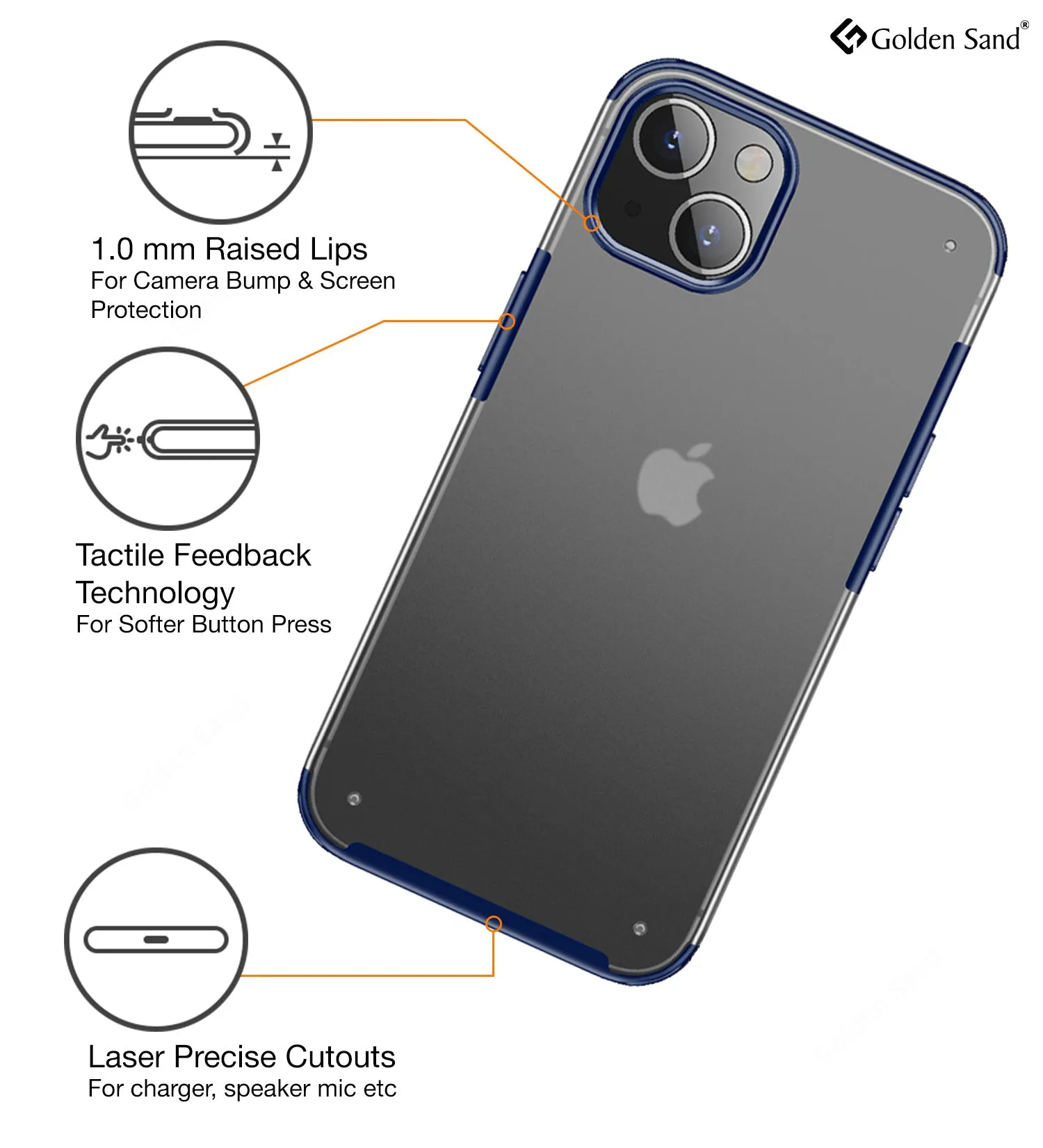 Rugged Frosted Semi Transparent PC Shock Proof Slim Back Cover for Apple iPhone 14, 6.1 inch, Blue