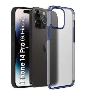 Rugged Frosted Semi Transparent PC Shock Proof Slim Back Cover for Apple iPhone 14 Pro, 6.1 inch, Blue