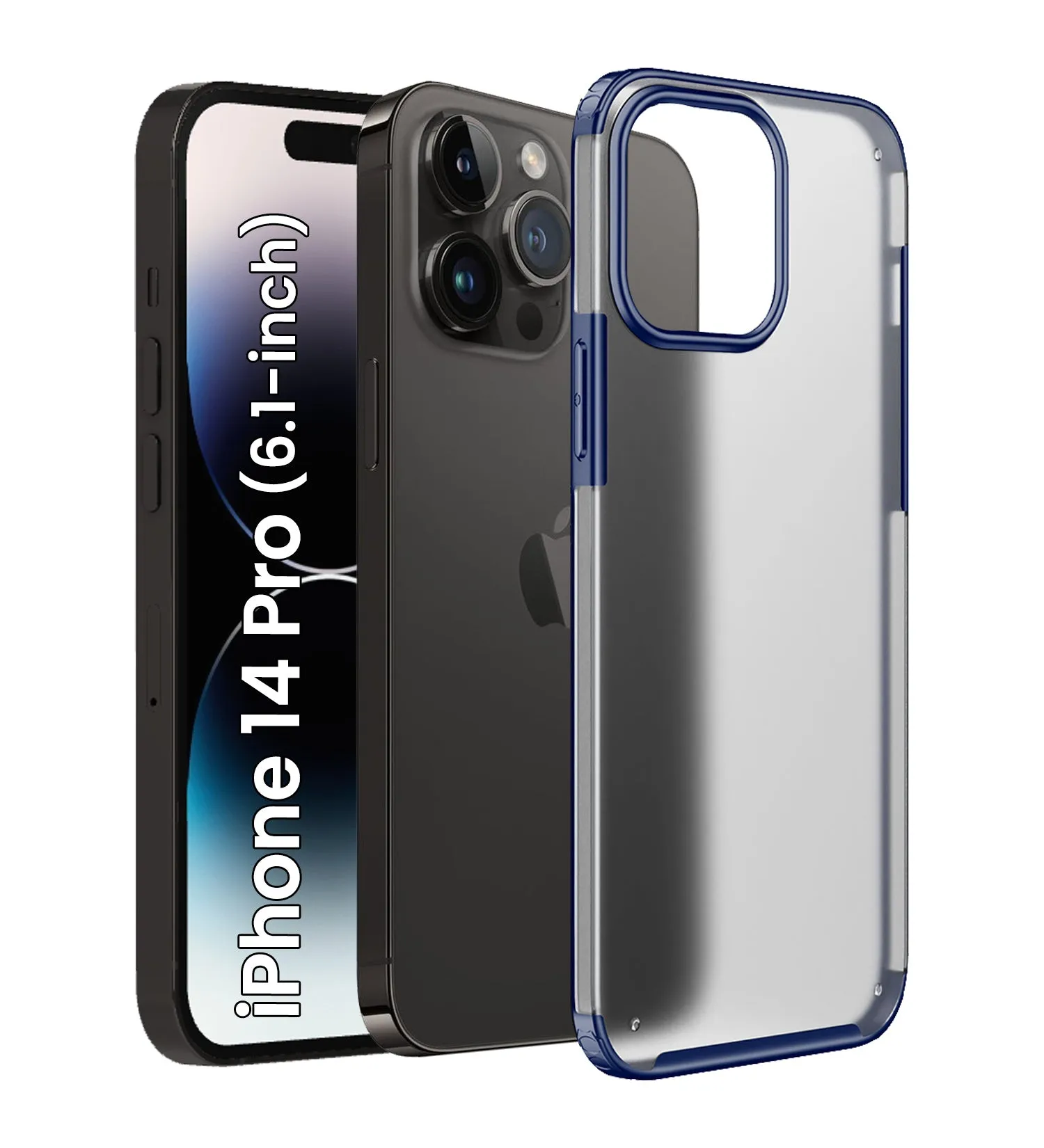 Rugged Frosted Semi Transparent PC Shock Proof Slim Back Cover for Apple iPhone 14 Pro, 6.1 inch, Blue