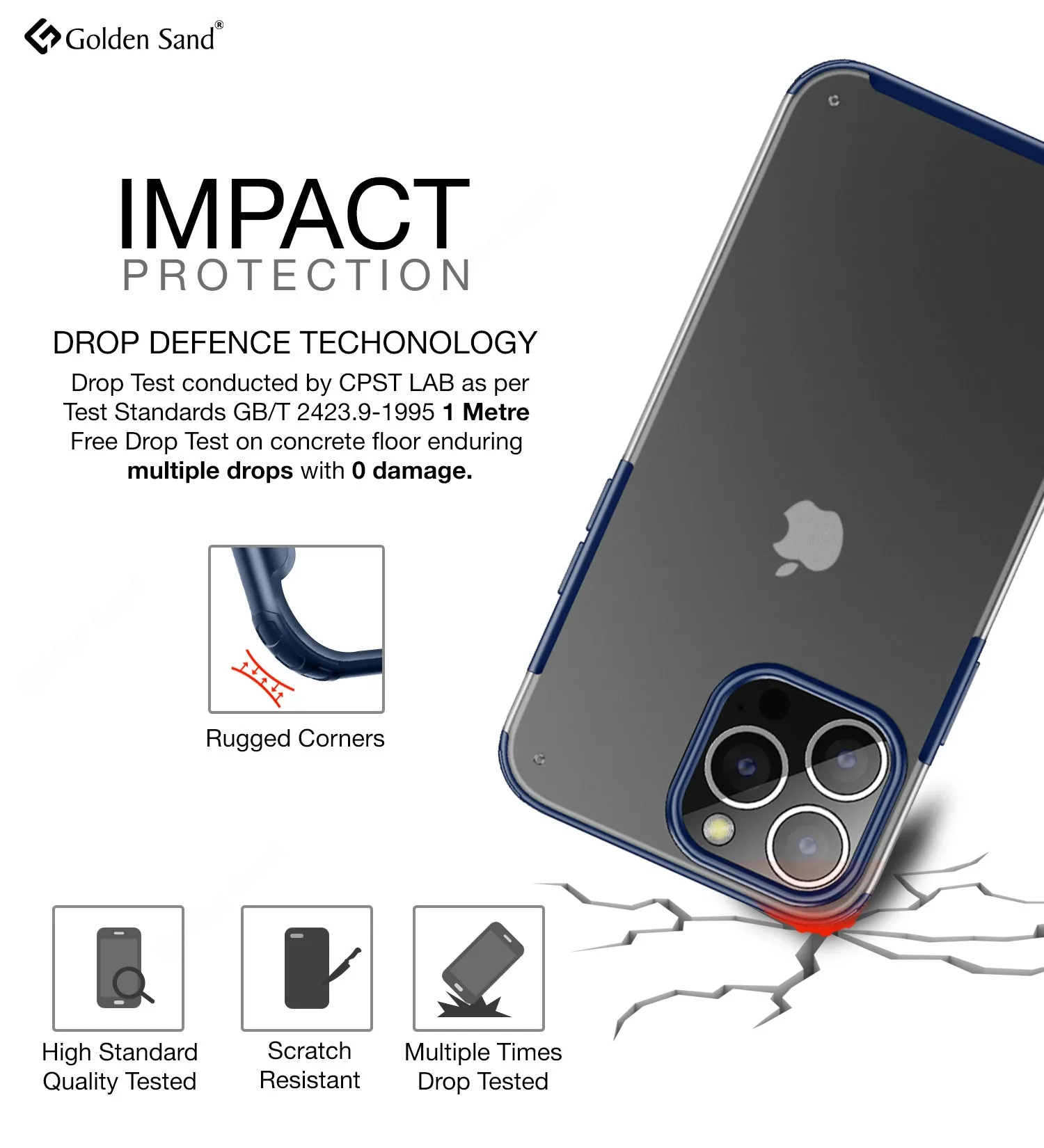 Rugged Frosted Semi Transparent PC Shock Proof Slim Back Cover for Apple iPhone 14 Pro, 6.1 inch, Blue