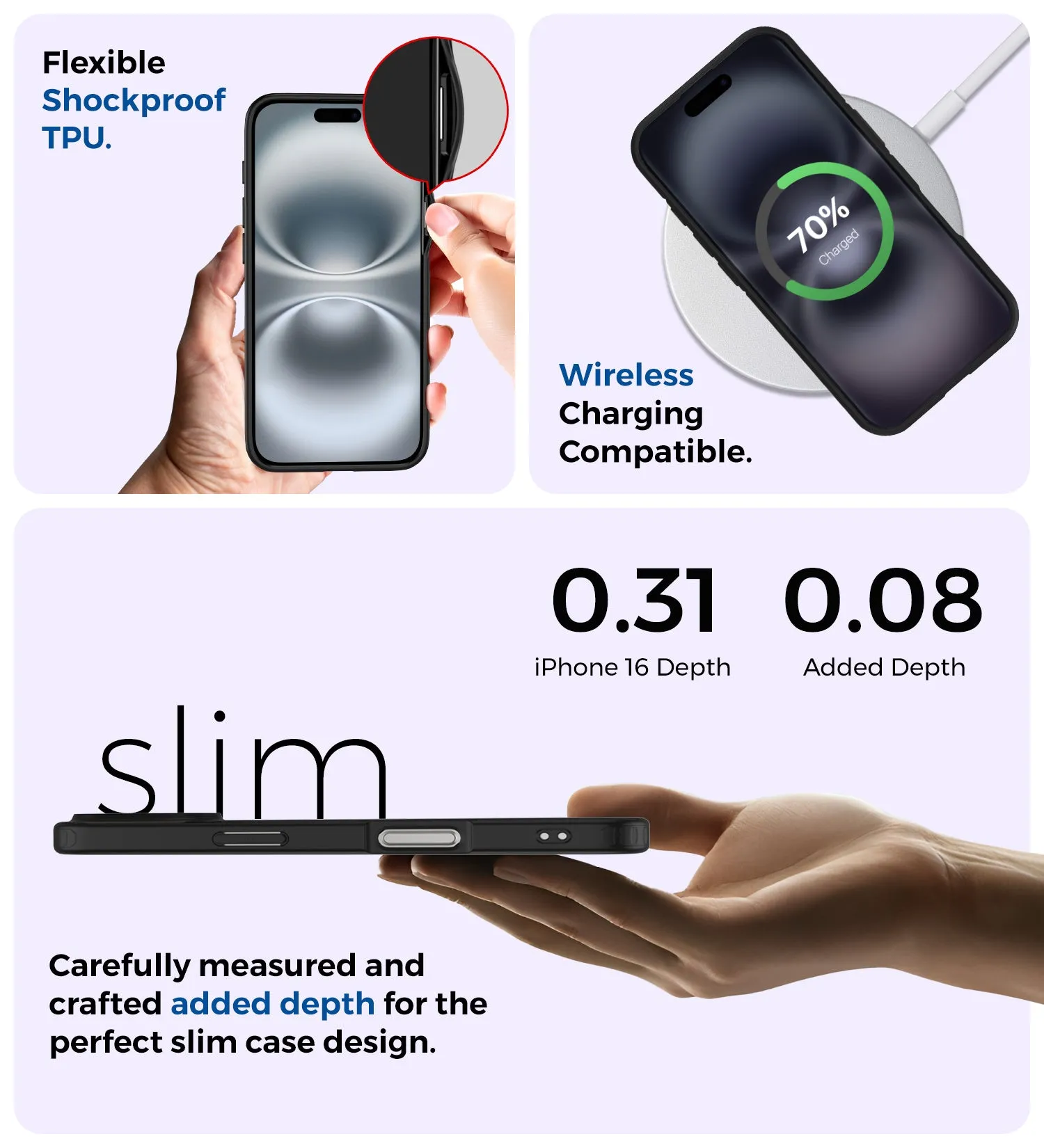 Rugged Frosted Semi Transparent PC Shock Proof Slim Back Cover for Apple iPhone 16, 6.1 inch, Black