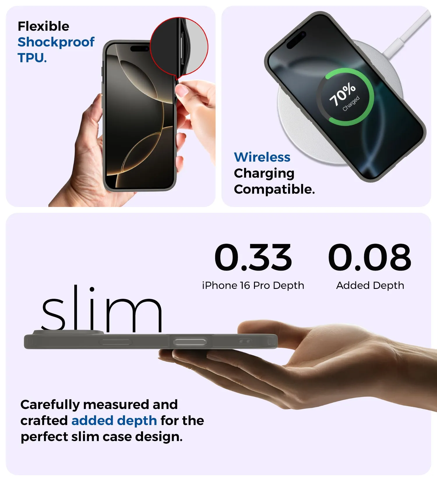Rugged Frosted Semi Transparent PC Shock Proof Slim Back Cover for Apple iPhone 16 Pro, 6.3 inch, Grey