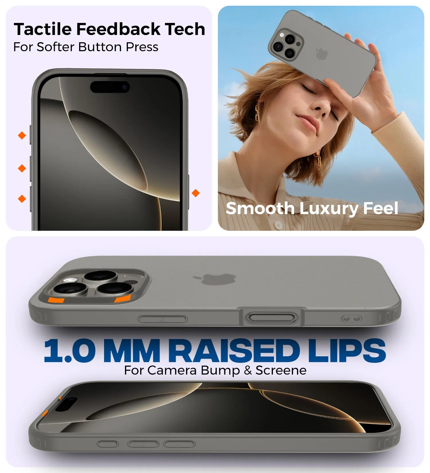 Rugged Frosted Semi Transparent PC Shock Proof Slim Back Cover for Apple iPhone 16 Pro, 6.3 inch, Grey