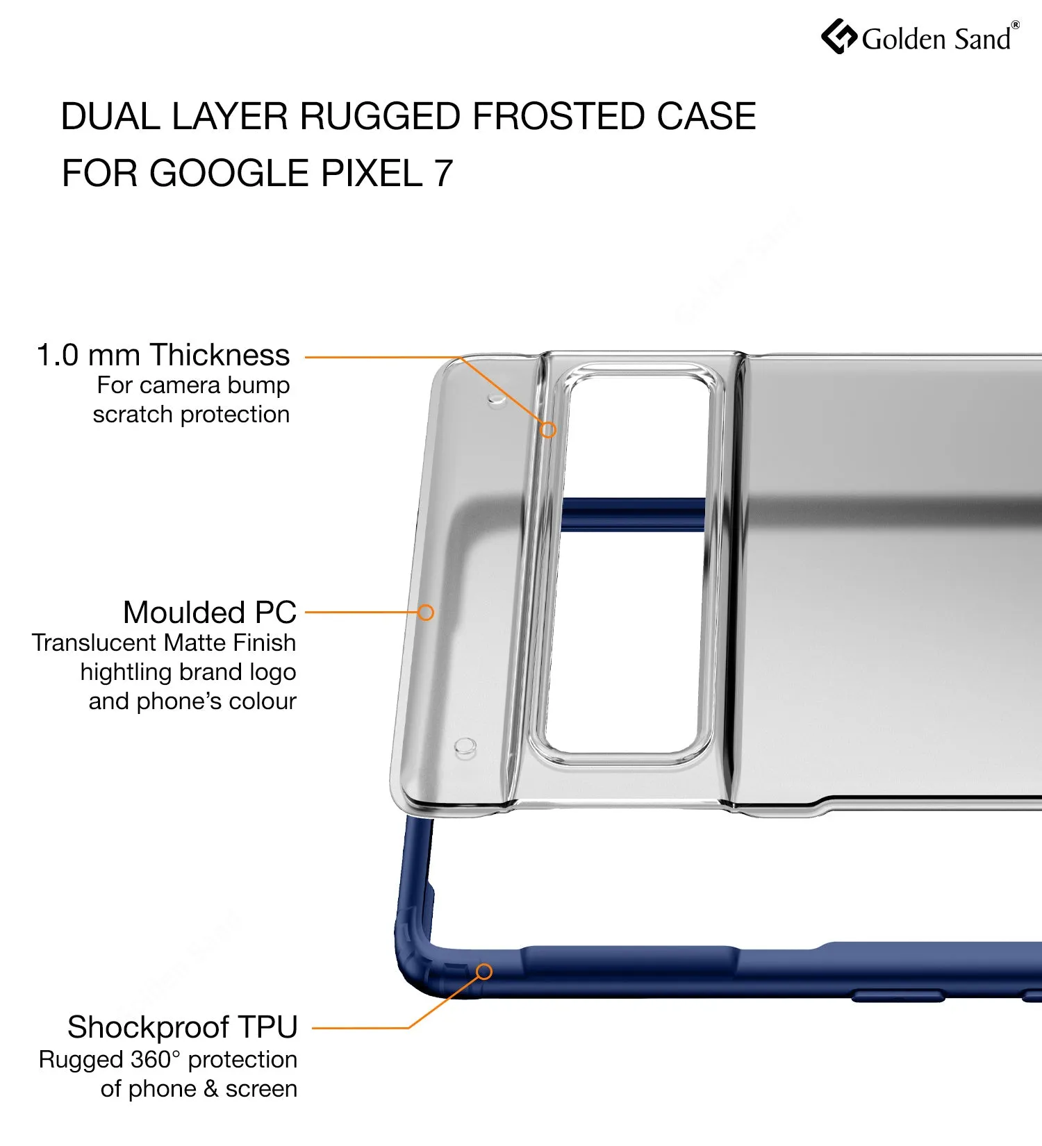 Rugged Frosted Semi Transparent PC Shock Proof Slim Back Cover for Google Pixel 7 5G, 6.3 inch, Blue