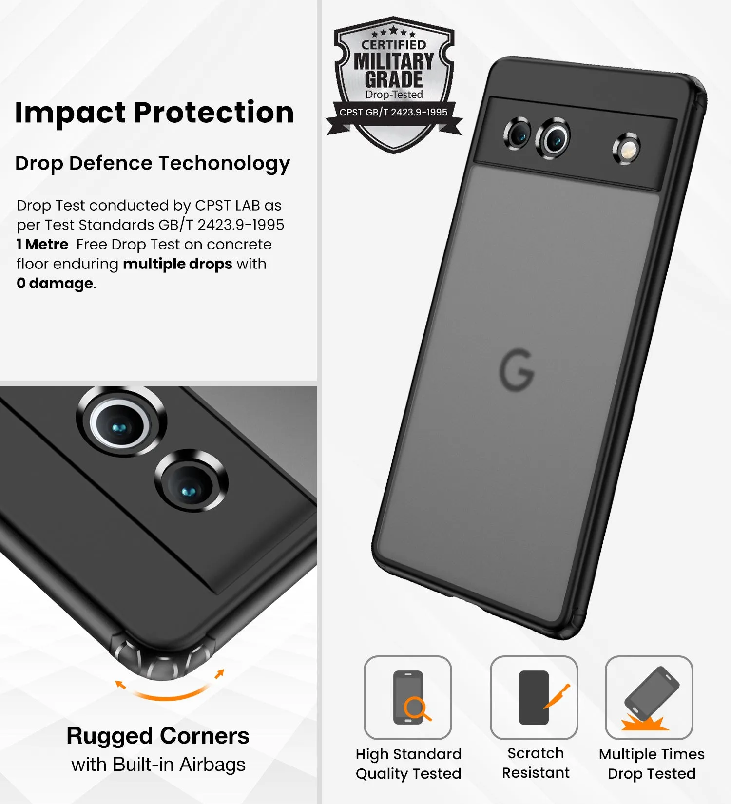 Rugged Frosted Semi Transparent PC Shock Proof Slim Back Cover for Google Pixel 7a 5G, 6.1 inch, Black