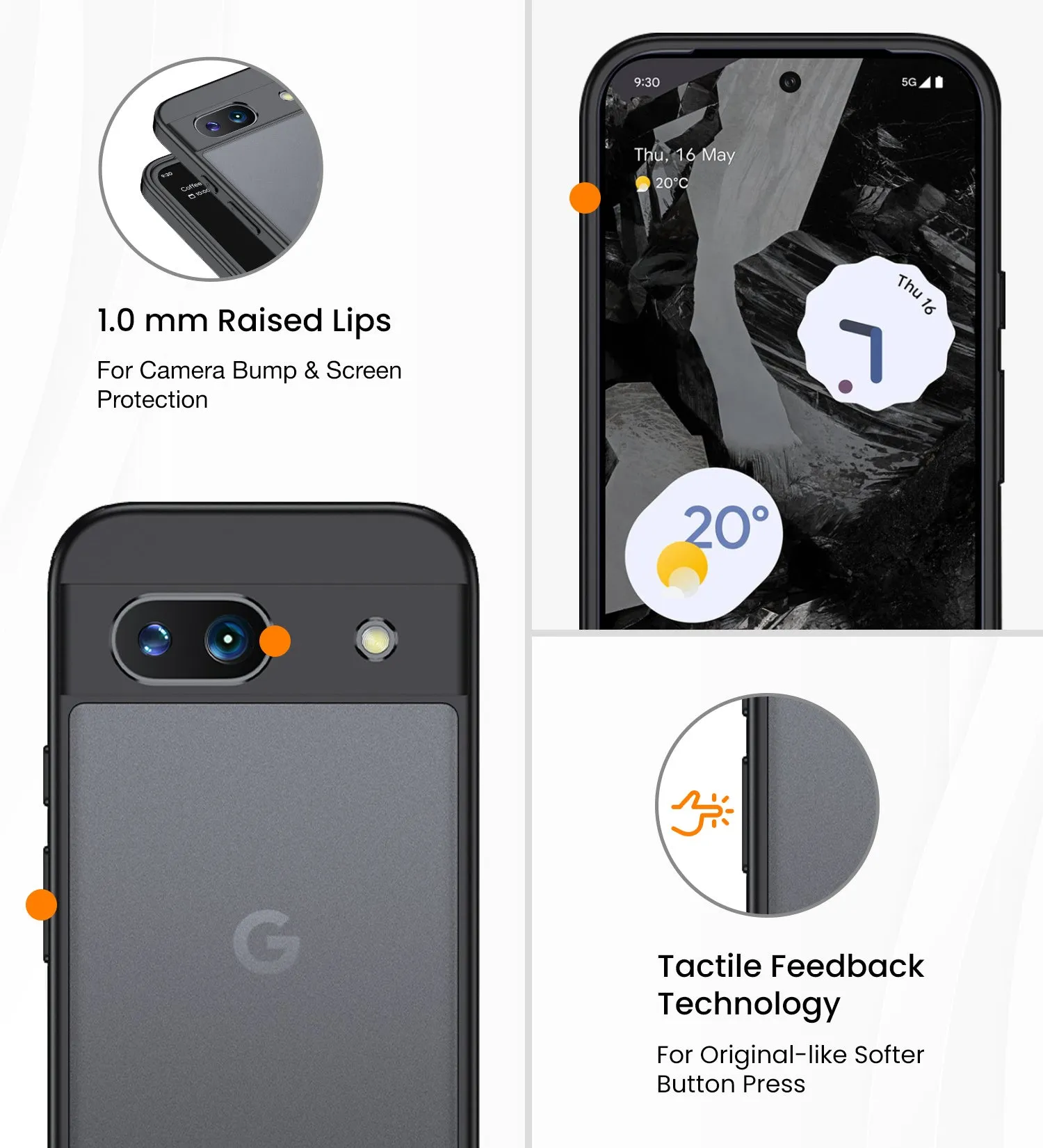 Rugged Frosted Semi Transparent PC Shock Proof Slim Back Cover for Google Pixel 8A 5G, 6.1 inch, Black