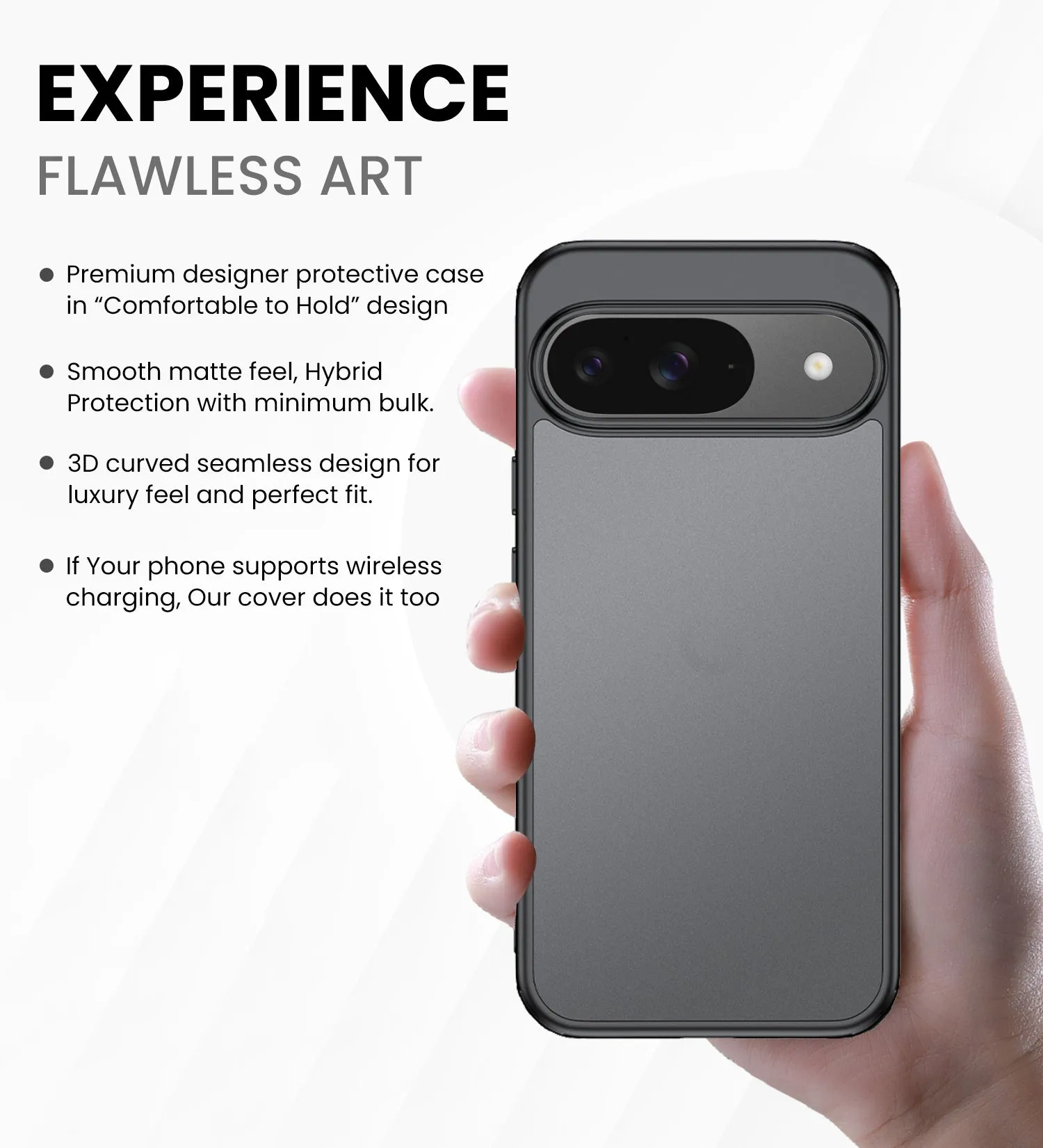 Rugged Frosted Semi Transparent PC Shock Proof Slim Back Cover for Google Pixel 9 5G, Google Pixel 9 Pro 5G, 6.3 inch, Black