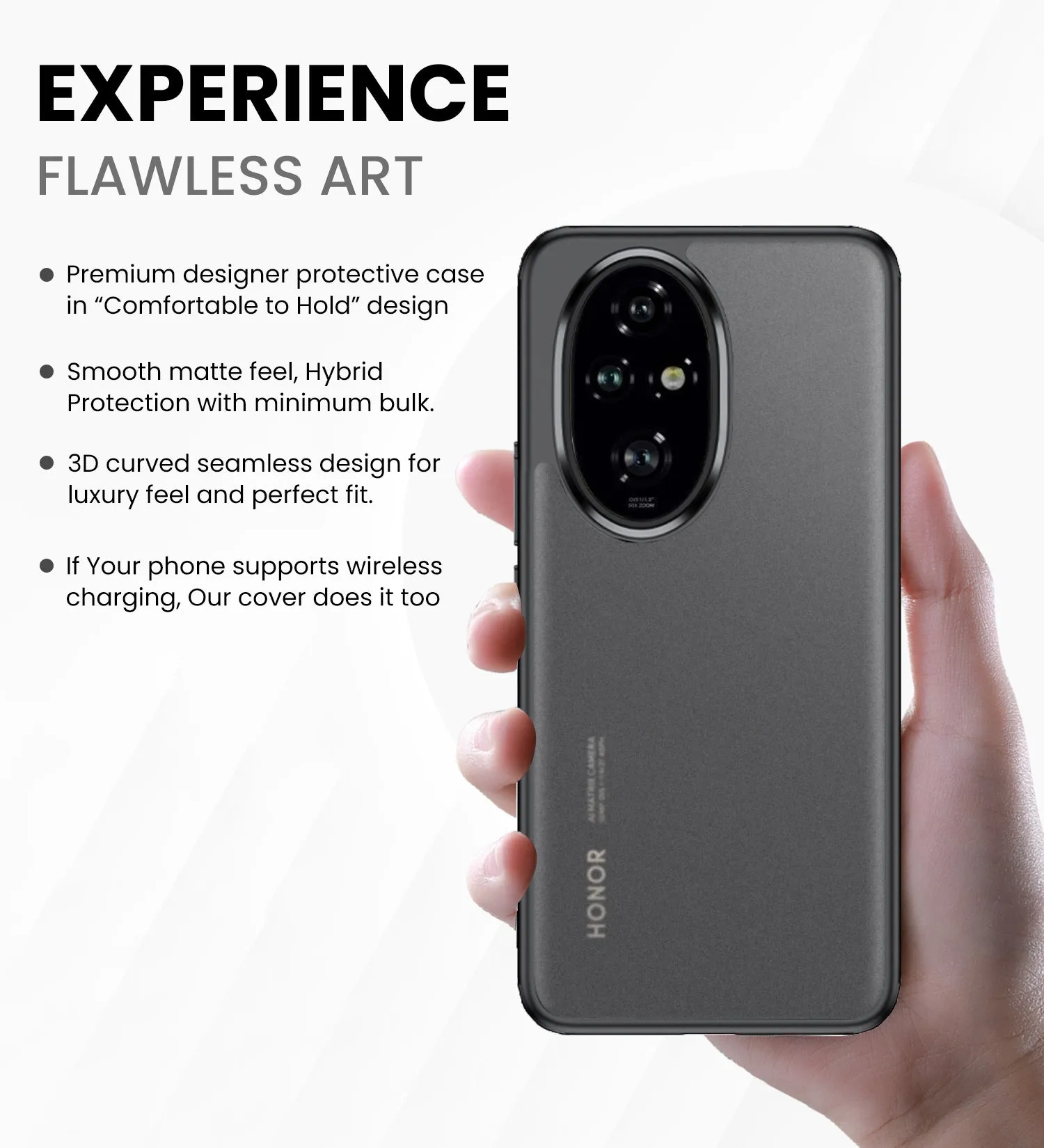 Rugged Frosted Semi Transparent PC Shock Proof Slim Back Cover for Honor 200 Pro 5G, 6.78 inch, Black