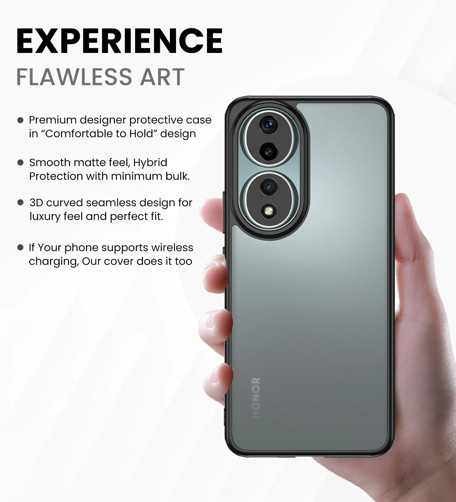 Rugged Frosted Semi Transparent PC Shock Proof Slim Back Cover for HONOR 90 5G, 6.7 inch, Black