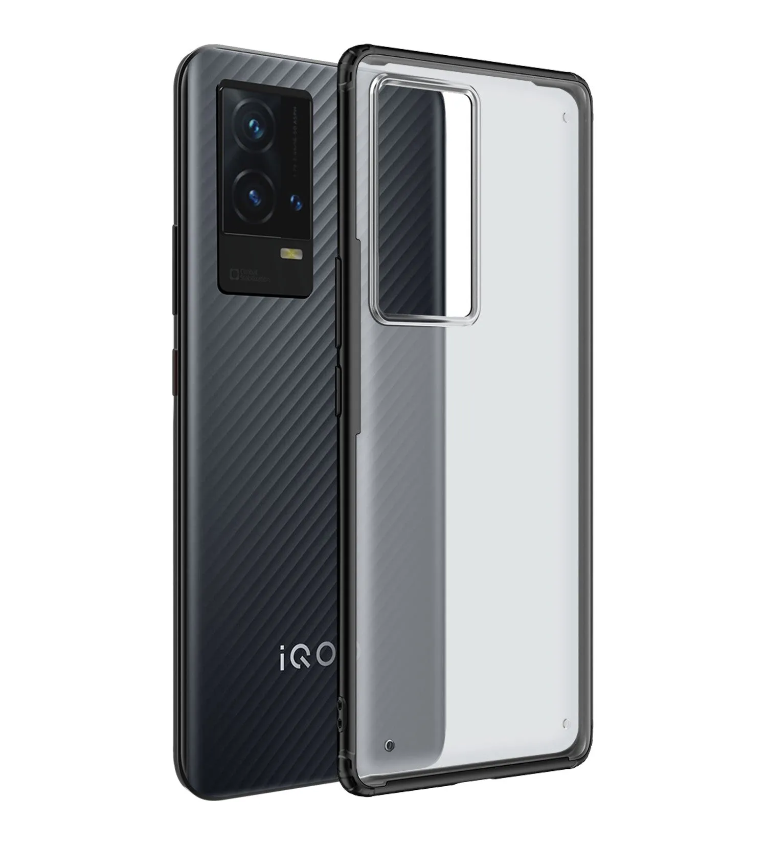 Rugged Frosted Semi Transparent PC Shock Proof Slim Back Cover for iQOO 9 5G, 6.56 inch, Black