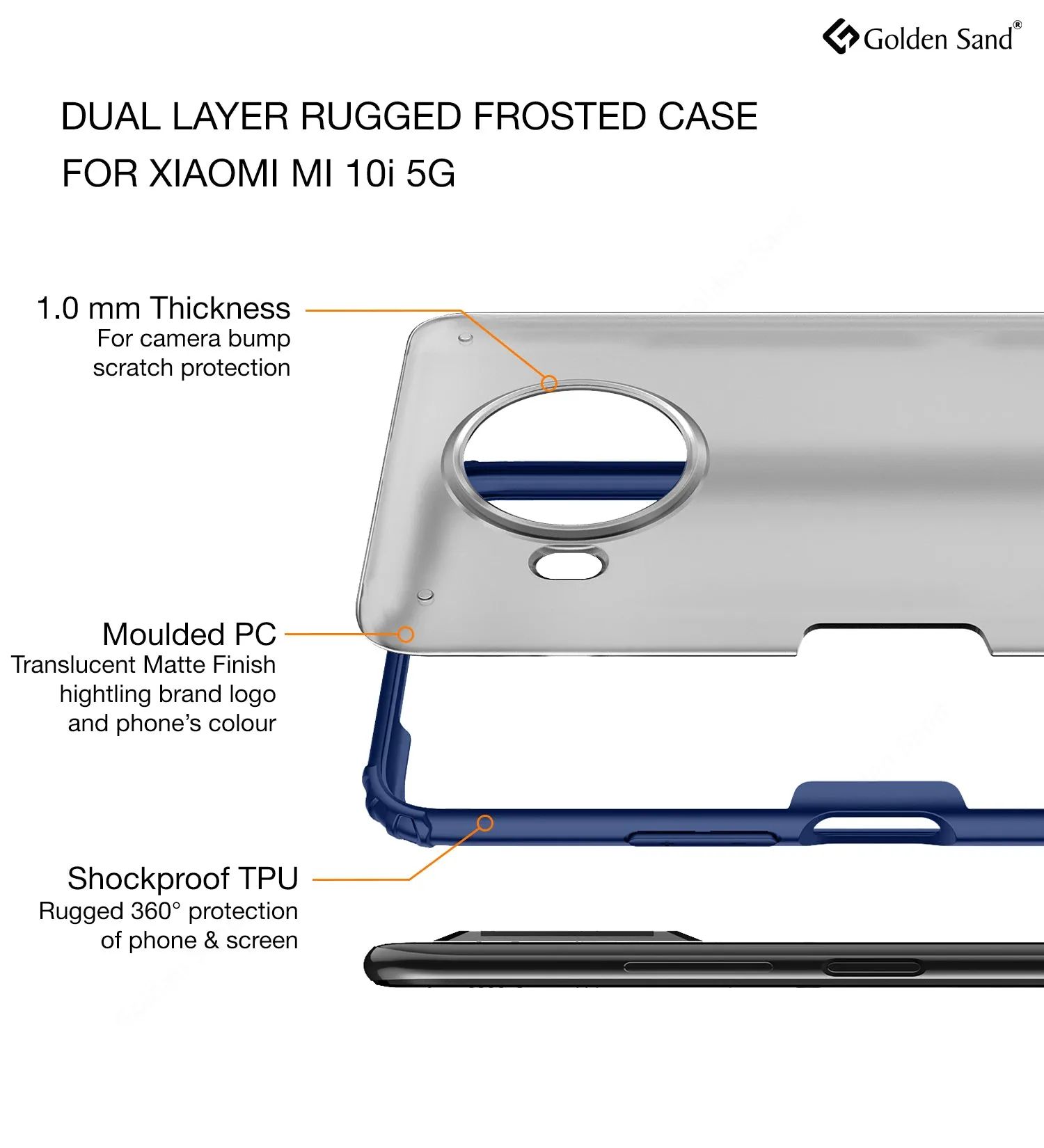 Rugged Frosted Semi Transparent PC Shock Proof Slim Back Cover for Mi 10i 5G, 6.67 inch, Blue