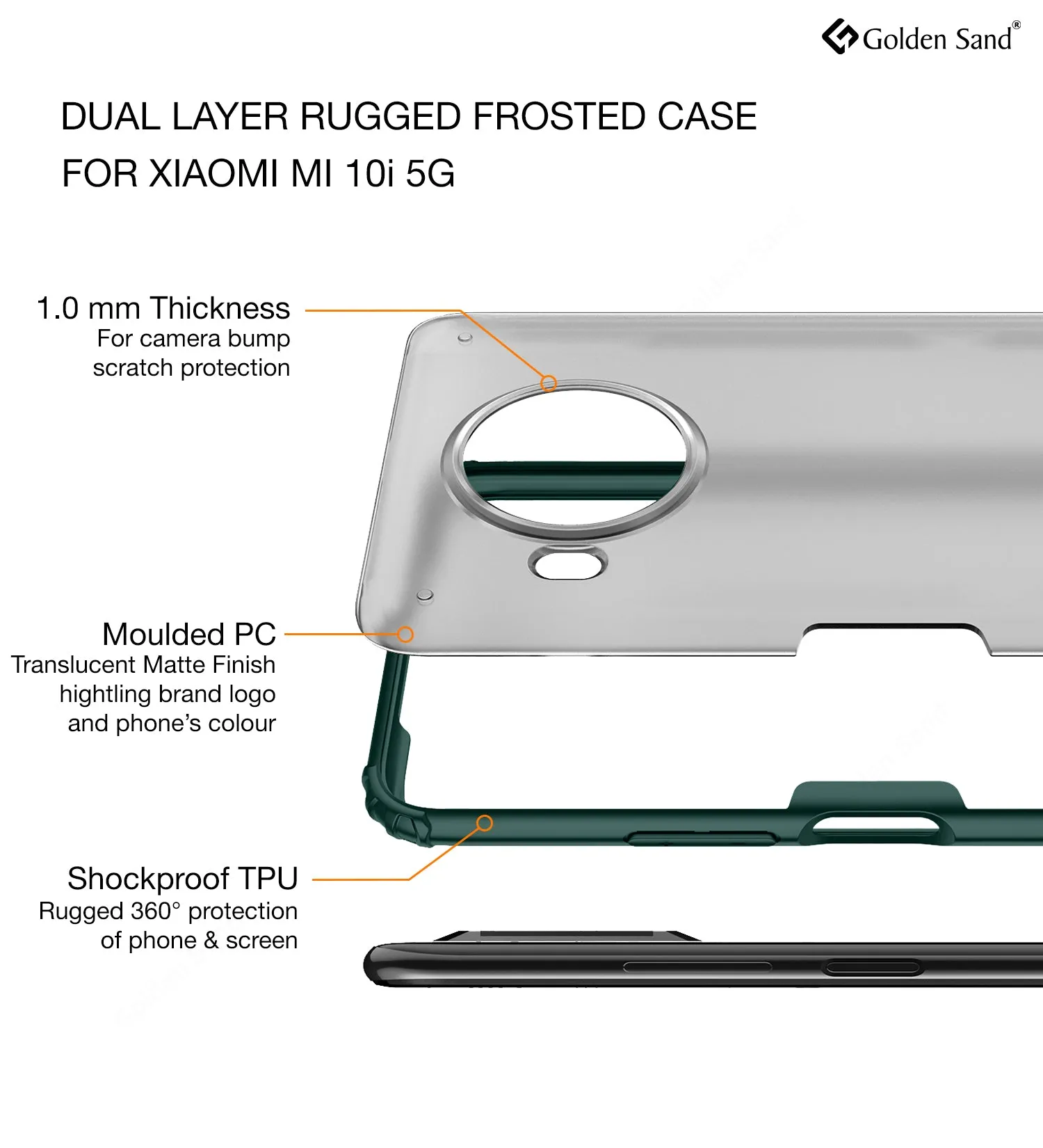 Rugged Frosted Semi Transparent PC Shock Proof Slim Back Cover for Mi 10i 5G, 6.67 inch, Green