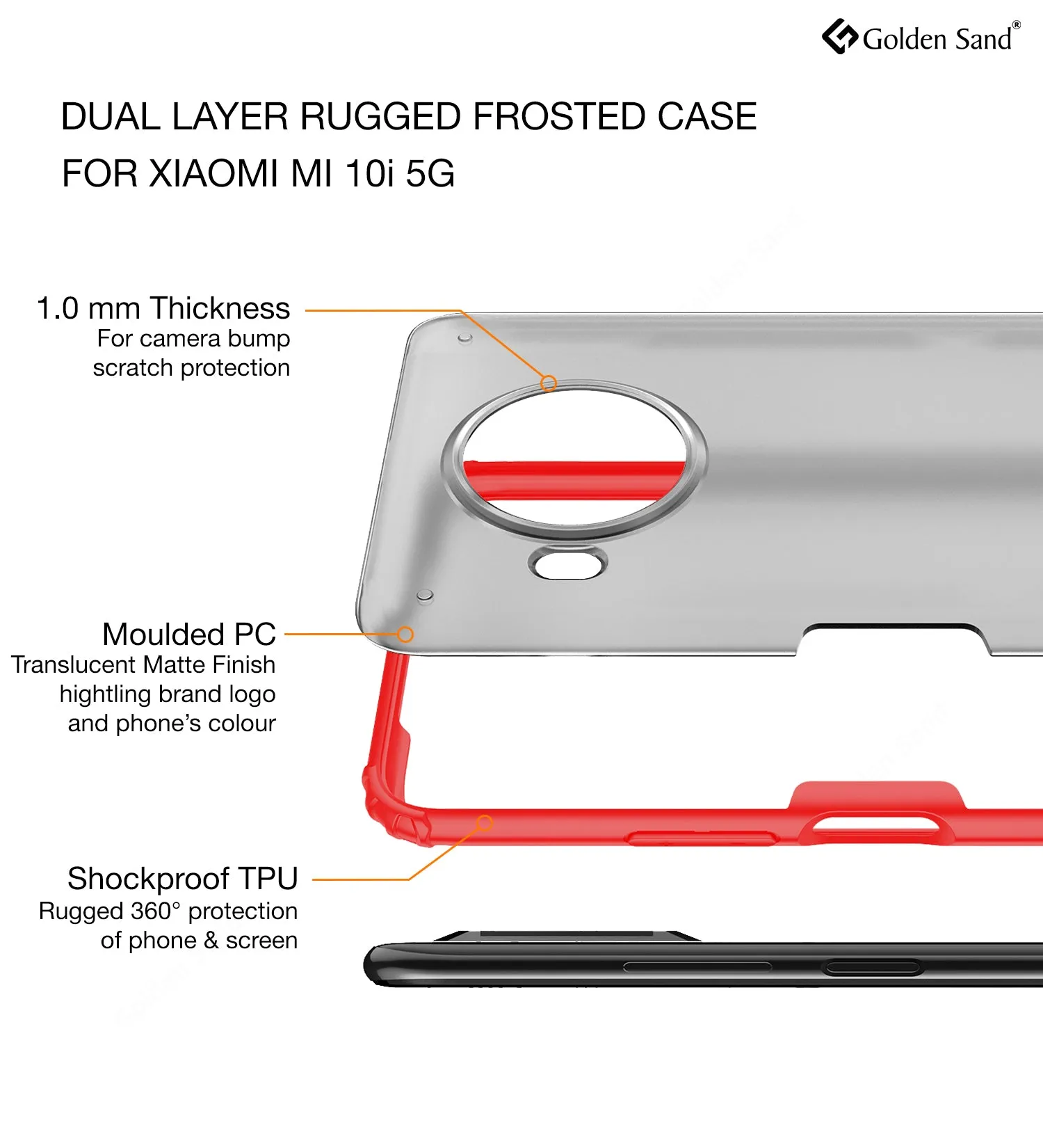 Rugged Frosted Semi Transparent PC Shock Proof Slim Back Cover for Mi 10i 5G, 6.67 inch, Red