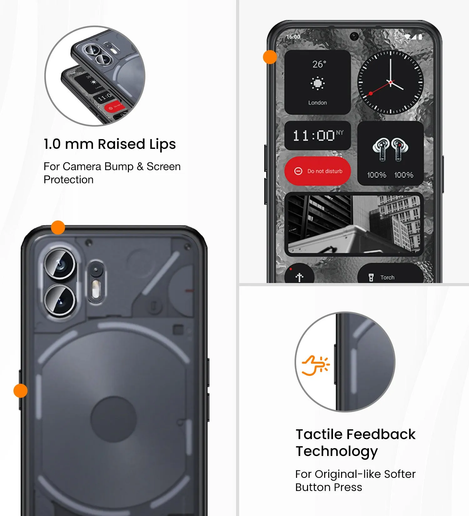 Rugged Frosted Semi Transparent PC Shock Proof Slim Back Cover for Nothing Phone (2), 6.7 inch, Black