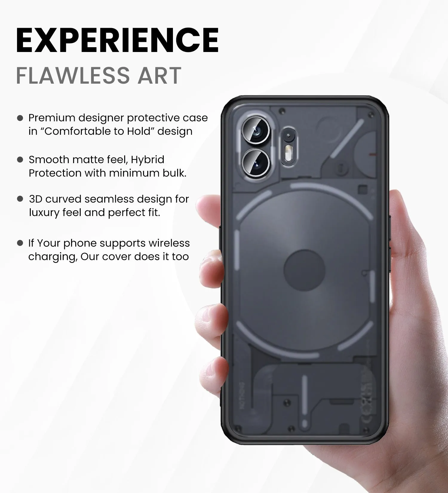 Rugged Frosted Semi Transparent PC Shock Proof Slim Back Cover for Nothing Phone (2), 6.7 inch, Black