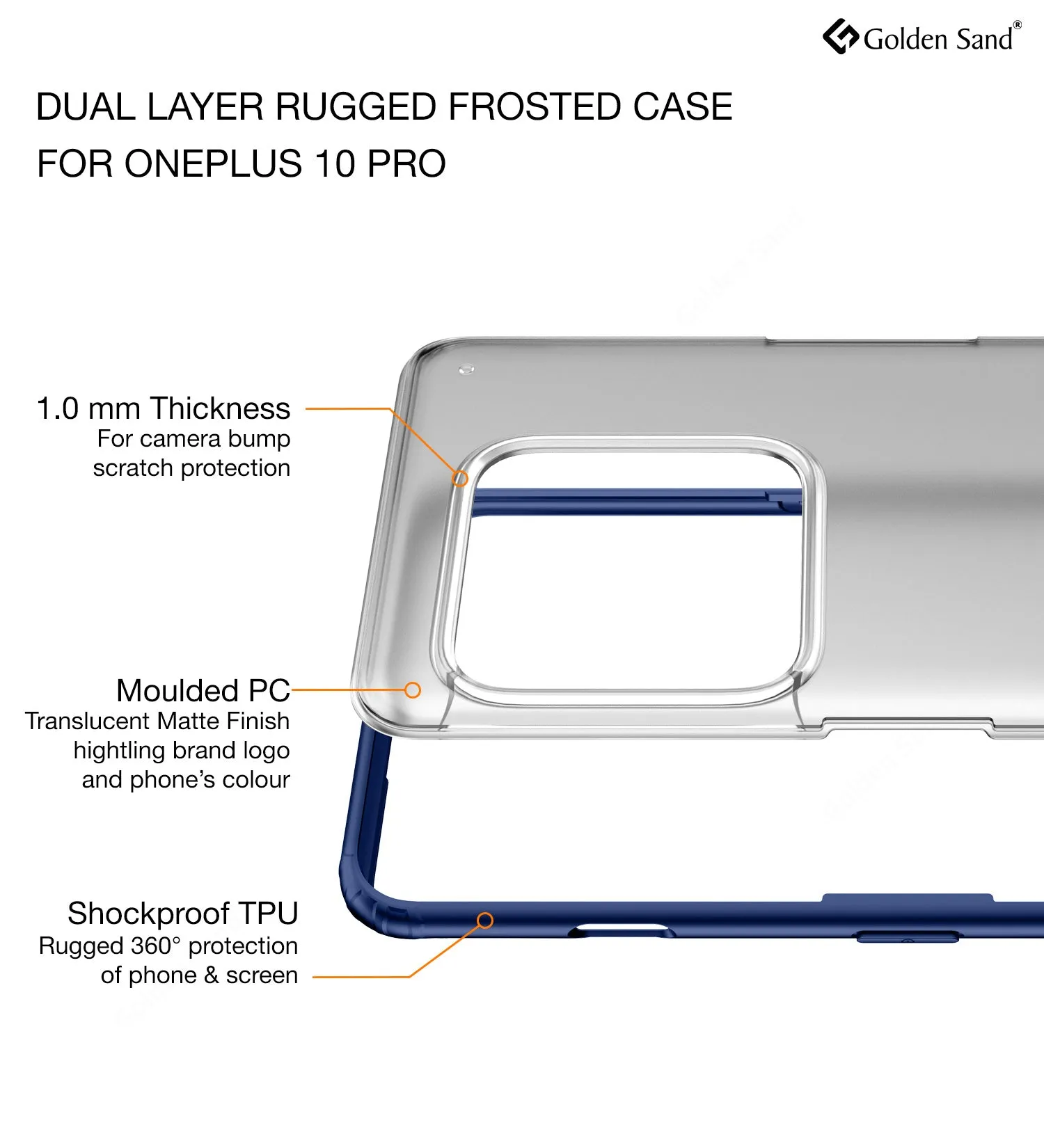 Rugged Frosted Semi Transparent PC Shock Proof Slim Back Cover for OnePlus 10 Pro 5G, 6.7 inch, Blue