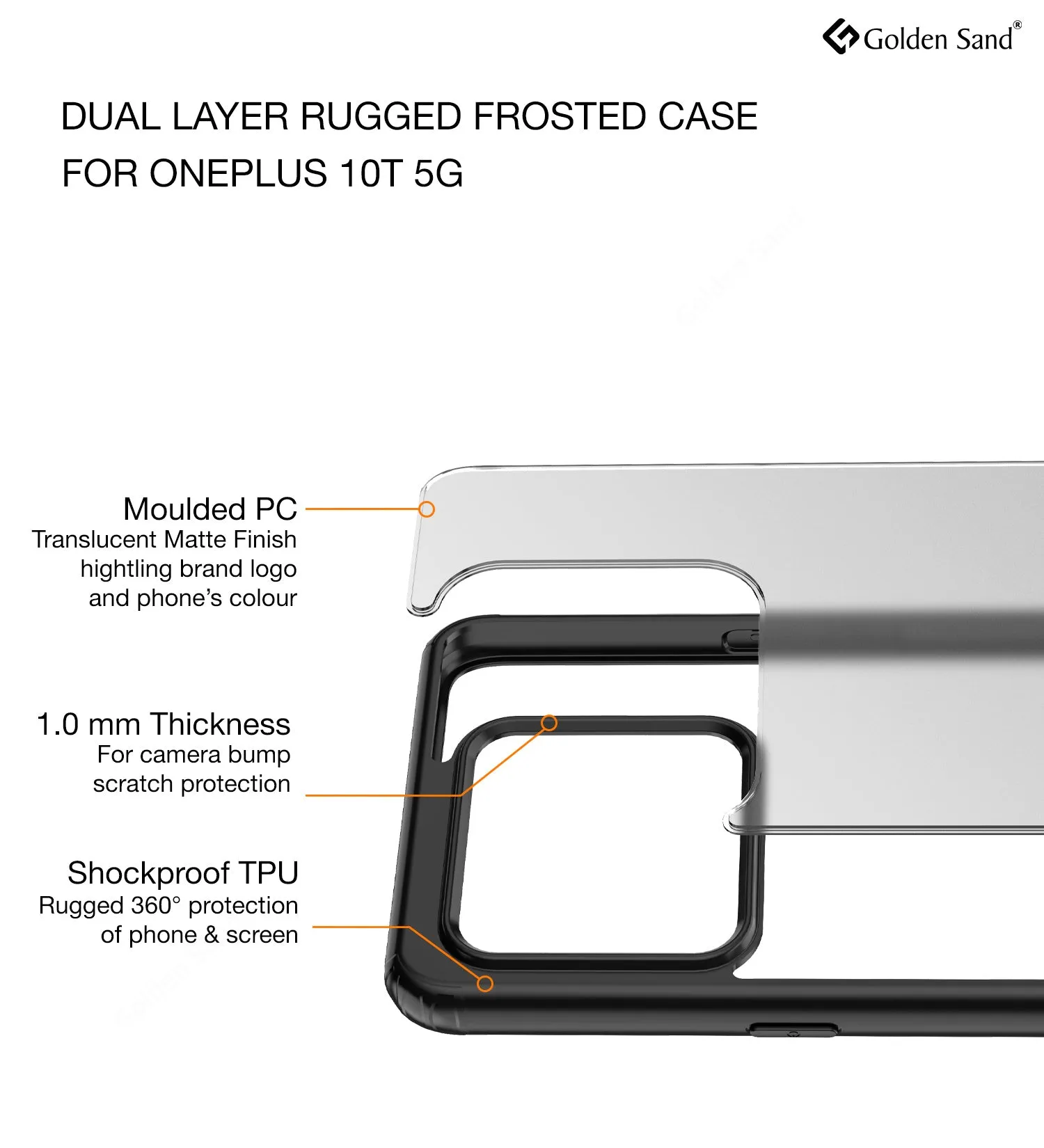 Rugged Frosted Semi Transparent PC Shock Proof Slim Back Cover for OnePlus 10T 5G, 6.7 inch, Black