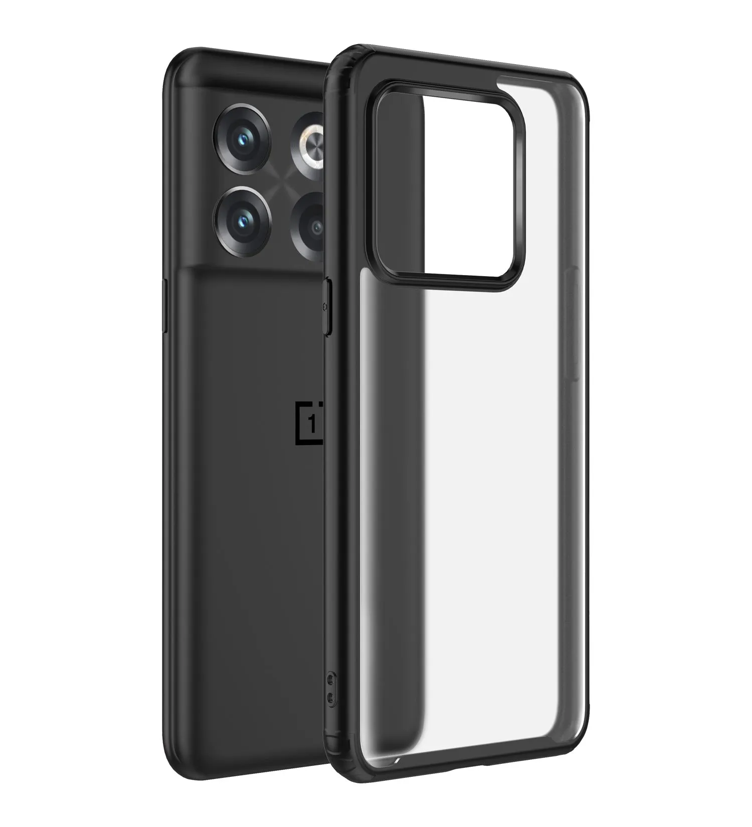 Rugged Frosted Semi Transparent PC Shock Proof Slim Back Cover for OnePlus 10T 5G, 6.7 inch, Black