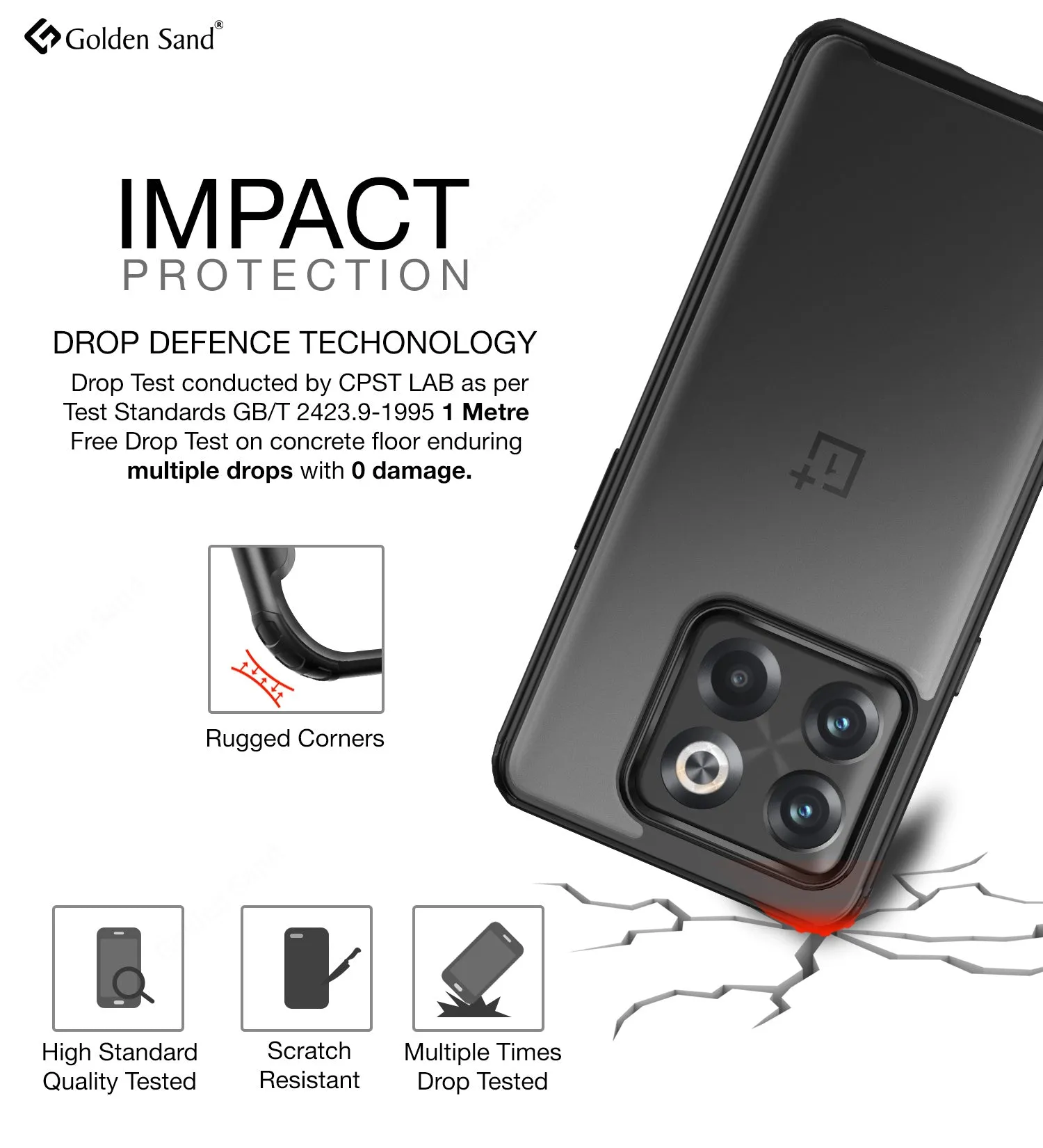 Rugged Frosted Semi Transparent PC Shock Proof Slim Back Cover for OnePlus 10T 5G, 6.7 inch, Black