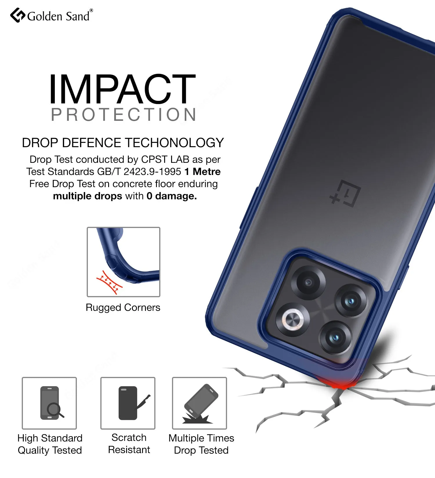 Rugged Frosted Semi Transparent PC Shock Proof Slim Back Cover for OnePlus 10T 5G, 6.7 inch, Blue