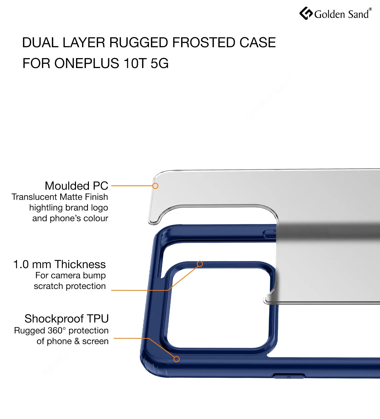 Rugged Frosted Semi Transparent PC Shock Proof Slim Back Cover for OnePlus 10T 5G, 6.7 inch, Blue