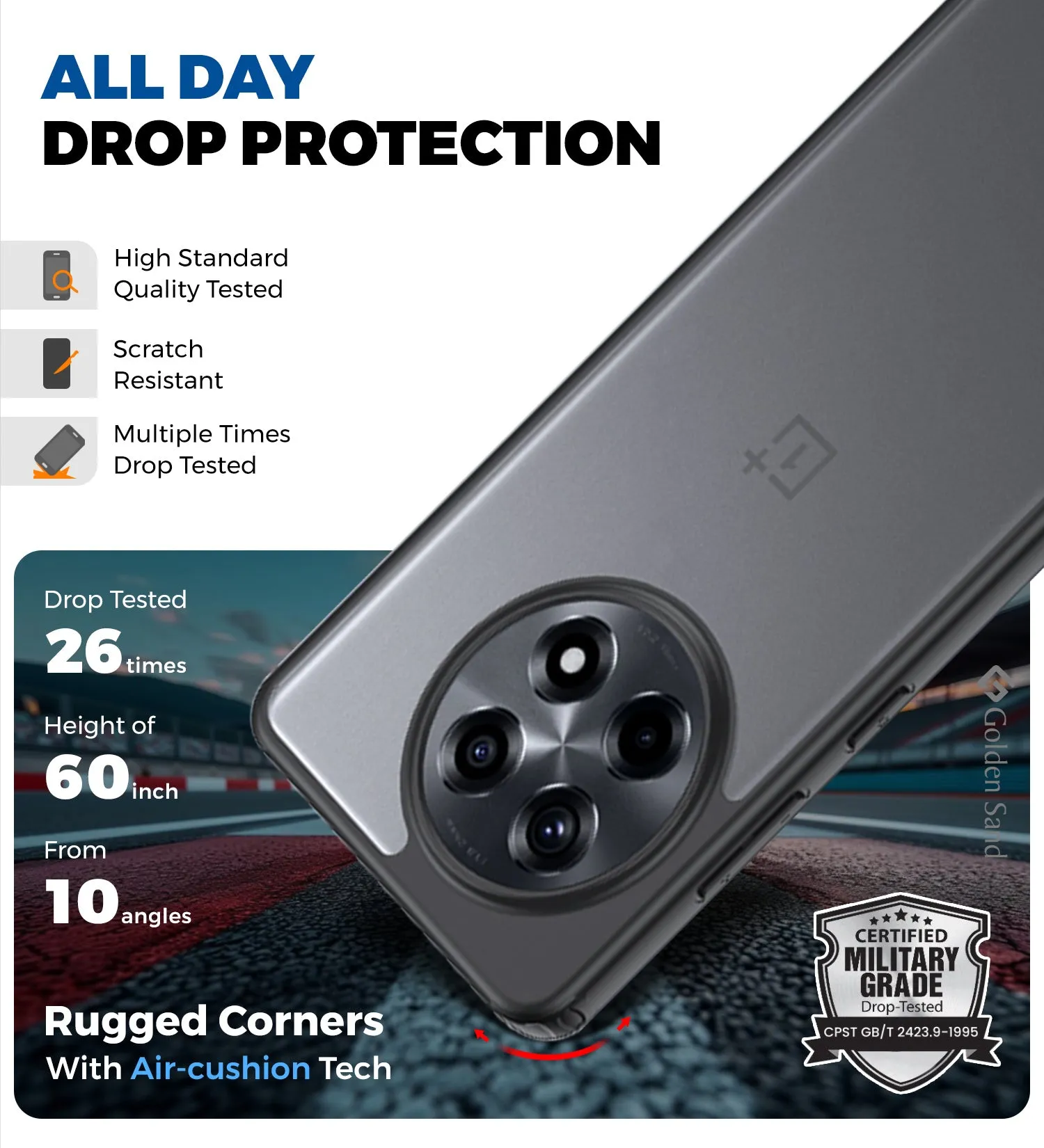 Rugged Frosted Semi Transparent PC Shock Proof Slim Back Cover for OnePlus 13R 5G, 6.78 inch, Black