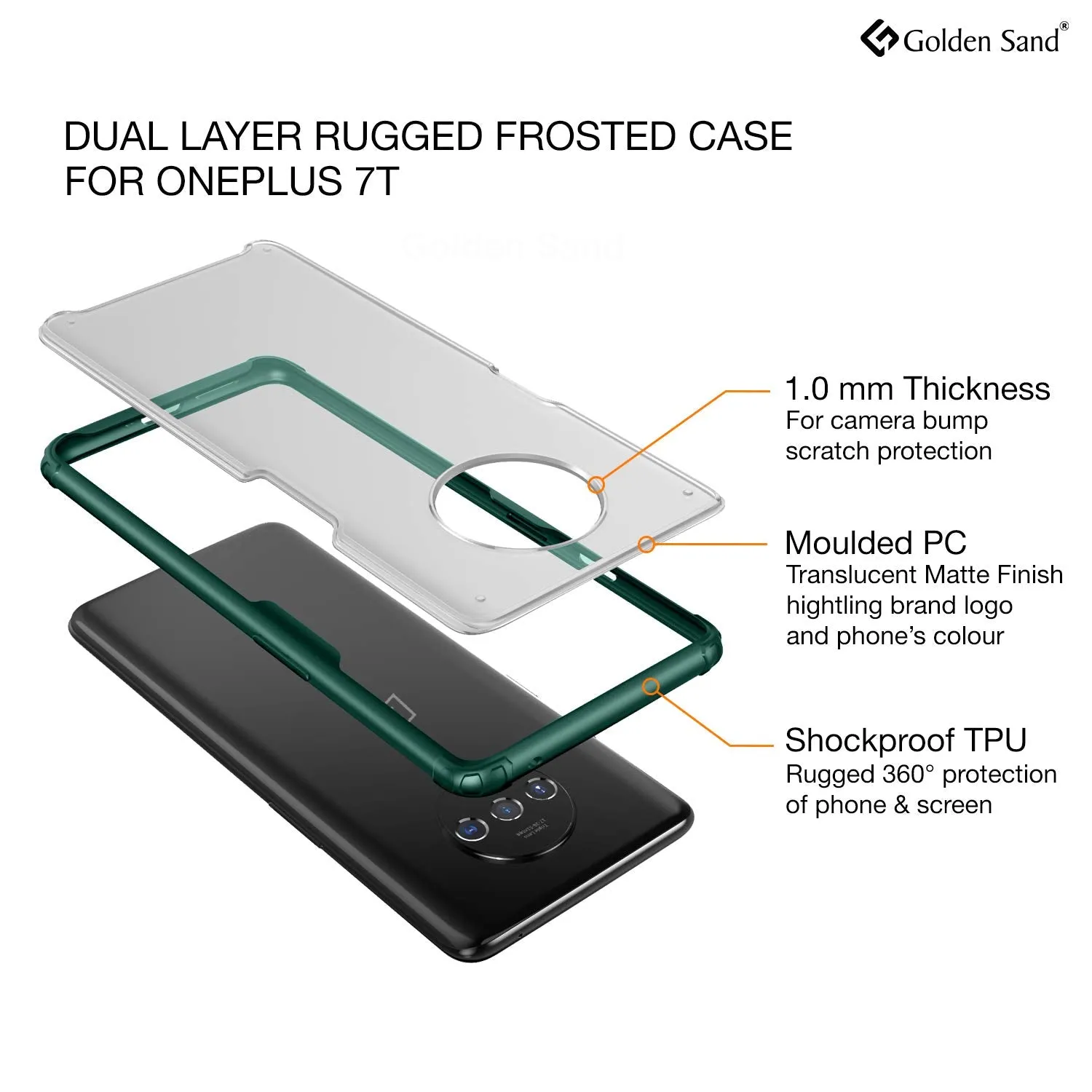 Rugged Frosted Semi Transparent PC Shock Proof Slim Back Cover for OnePlus 7T, 6.55 inch, Green