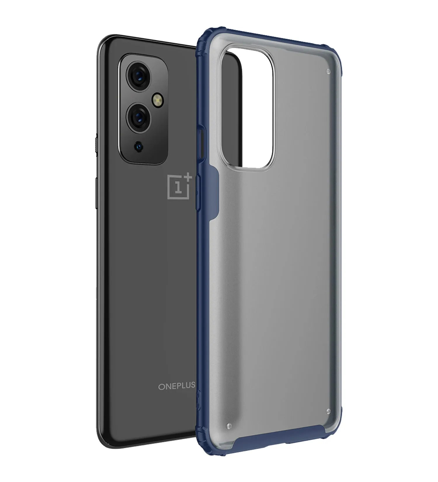 Rugged Frosted Semi Transparent PC Shock Proof Slim Back Cover for OnePlus 9, 6.55 inch, Blue