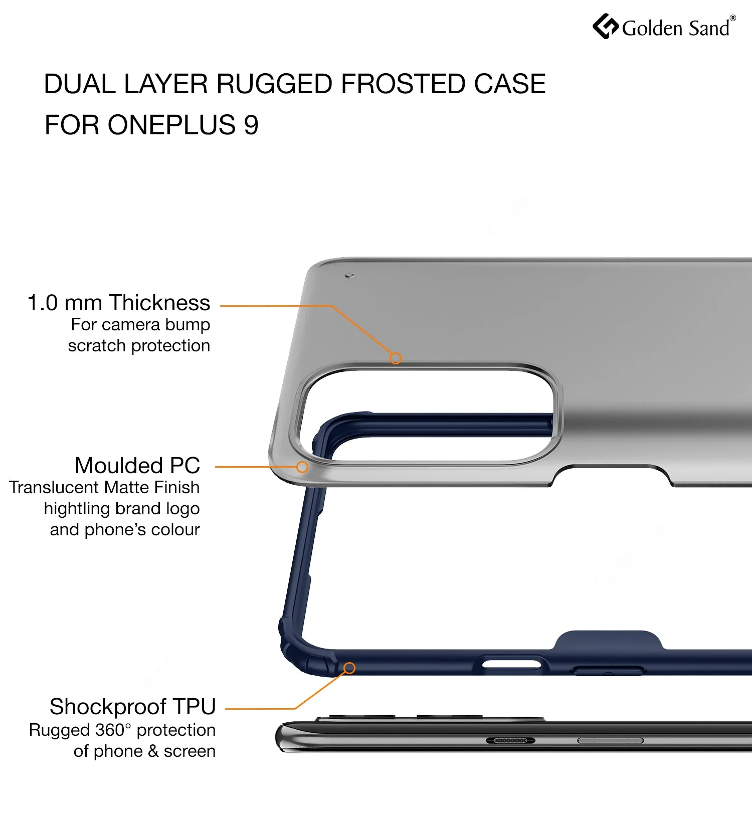 Rugged Frosted Semi Transparent PC Shock Proof Slim Back Cover for OnePlus 9, 6.55 inch, Blue