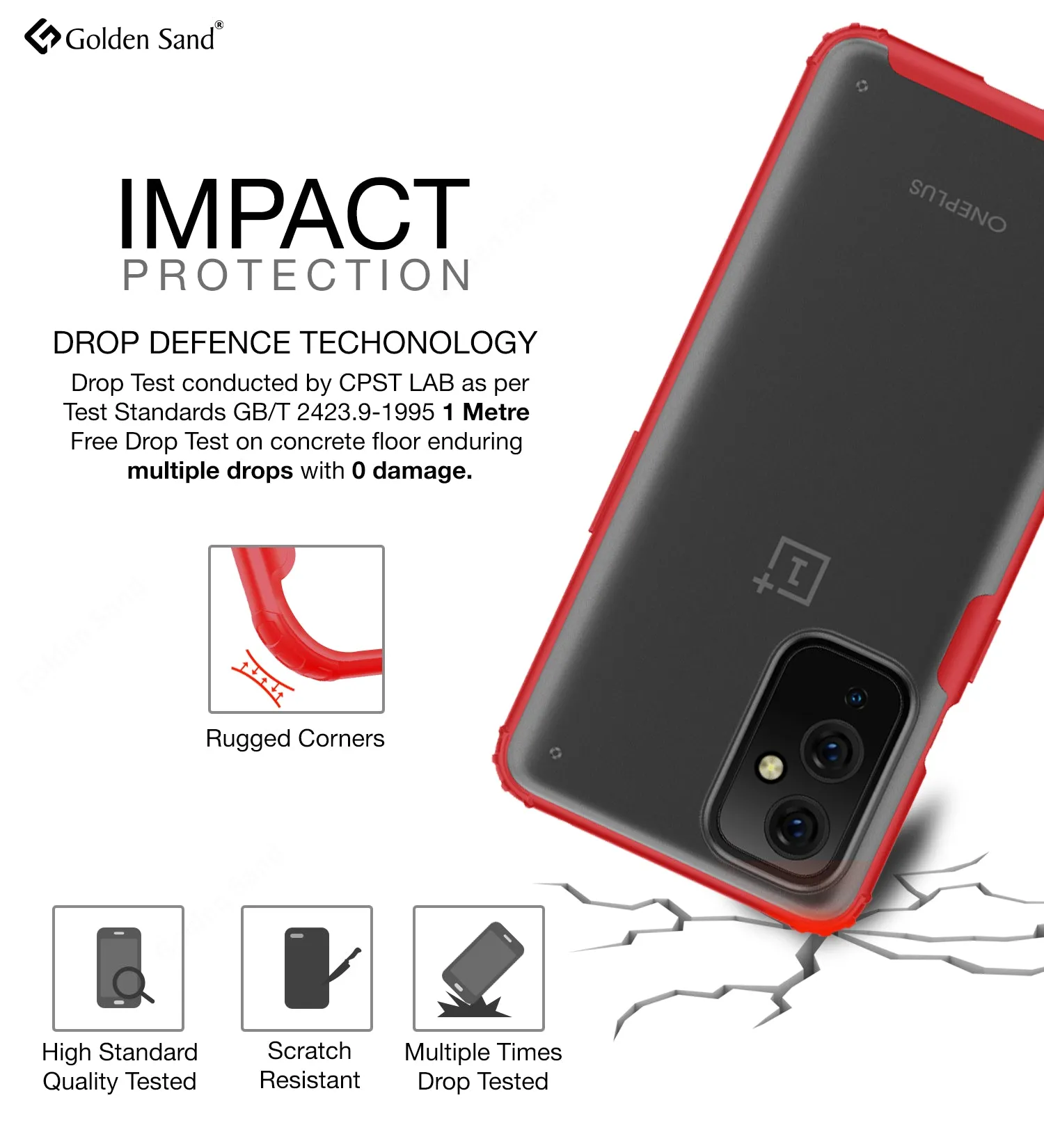 Rugged Frosted Semi Transparent PC Shock Proof Slim Back Cover for OnePlus 9, 6.55 inch, Red