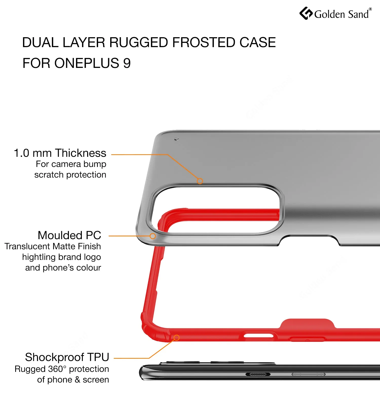 Rugged Frosted Semi Transparent PC Shock Proof Slim Back Cover for OnePlus 9, 6.55 inch, Red