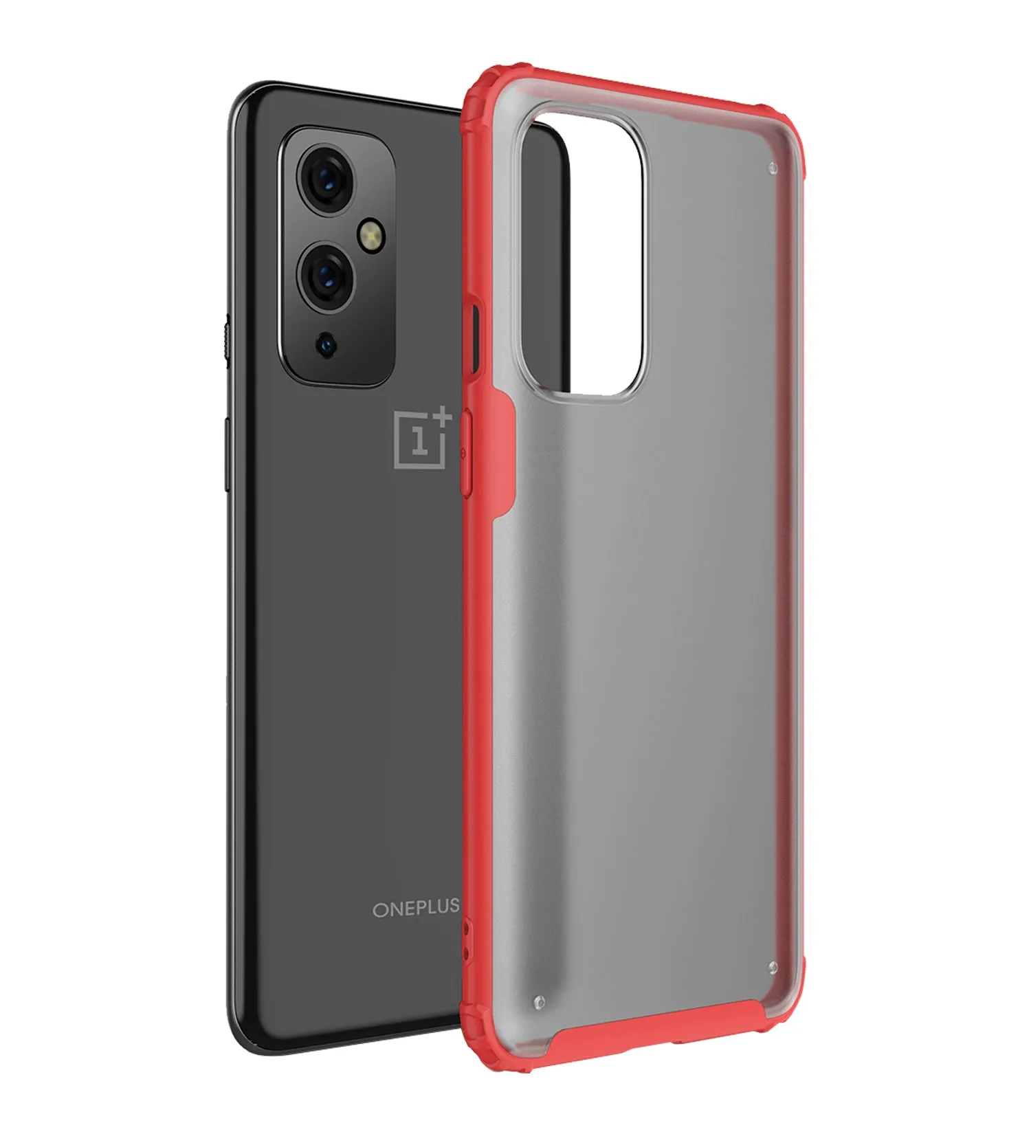 Rugged Frosted Semi Transparent PC Shock Proof Slim Back Cover for OnePlus 9, 6.55 inch, Red