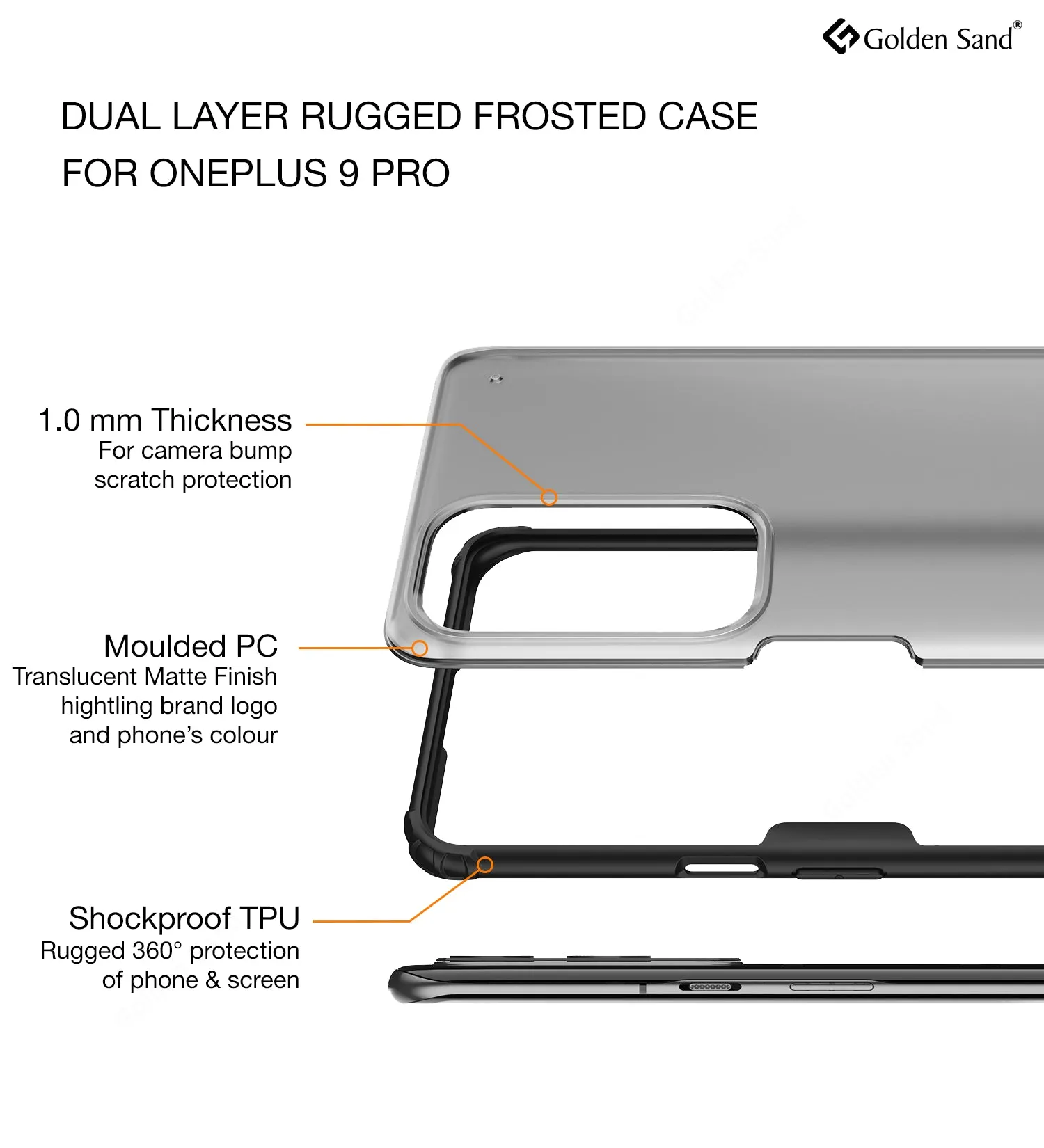 Rugged Frosted Semi Transparent PC Shock Proof Slim Back Cover for OnePlus 9 Pro, 6.7 inch, Black