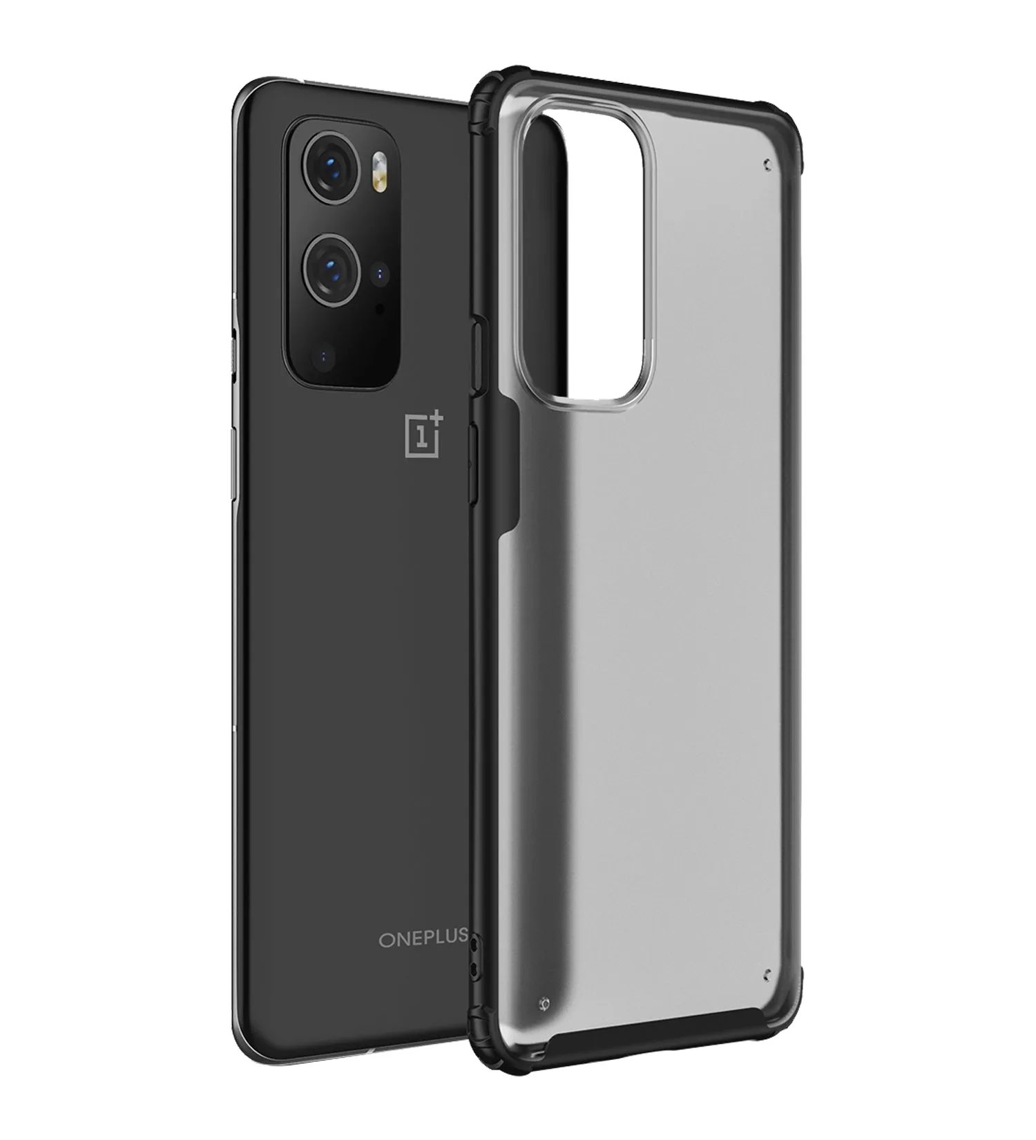 Rugged Frosted Semi Transparent PC Shock Proof Slim Back Cover for OnePlus 9 Pro, 6.7 inch, Black