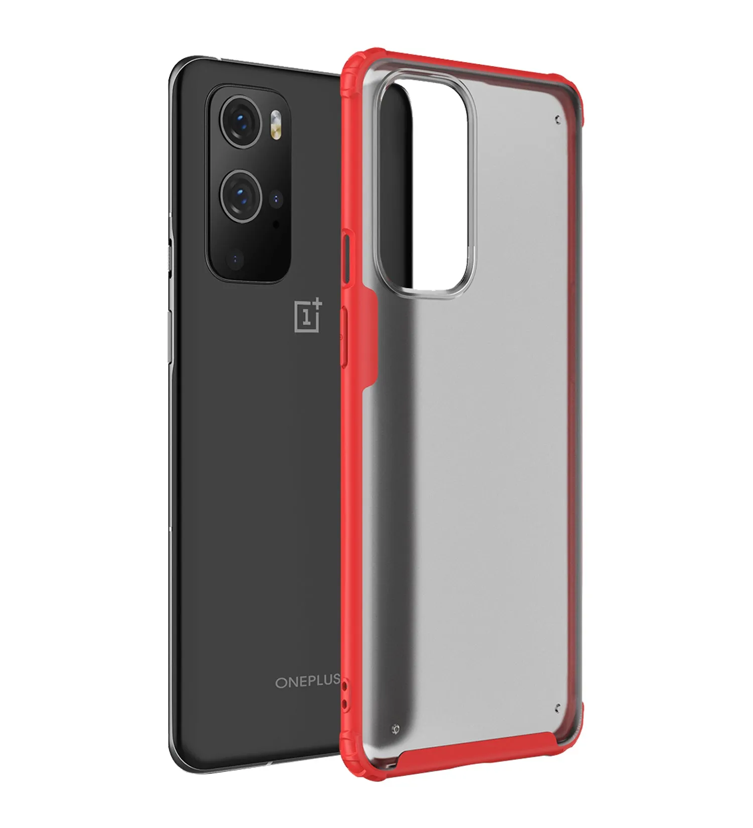 Rugged Frosted Semi Transparent PC Shock Proof Slim Back Cover for OnePlus 9 Pro, 6.7 inch, Red