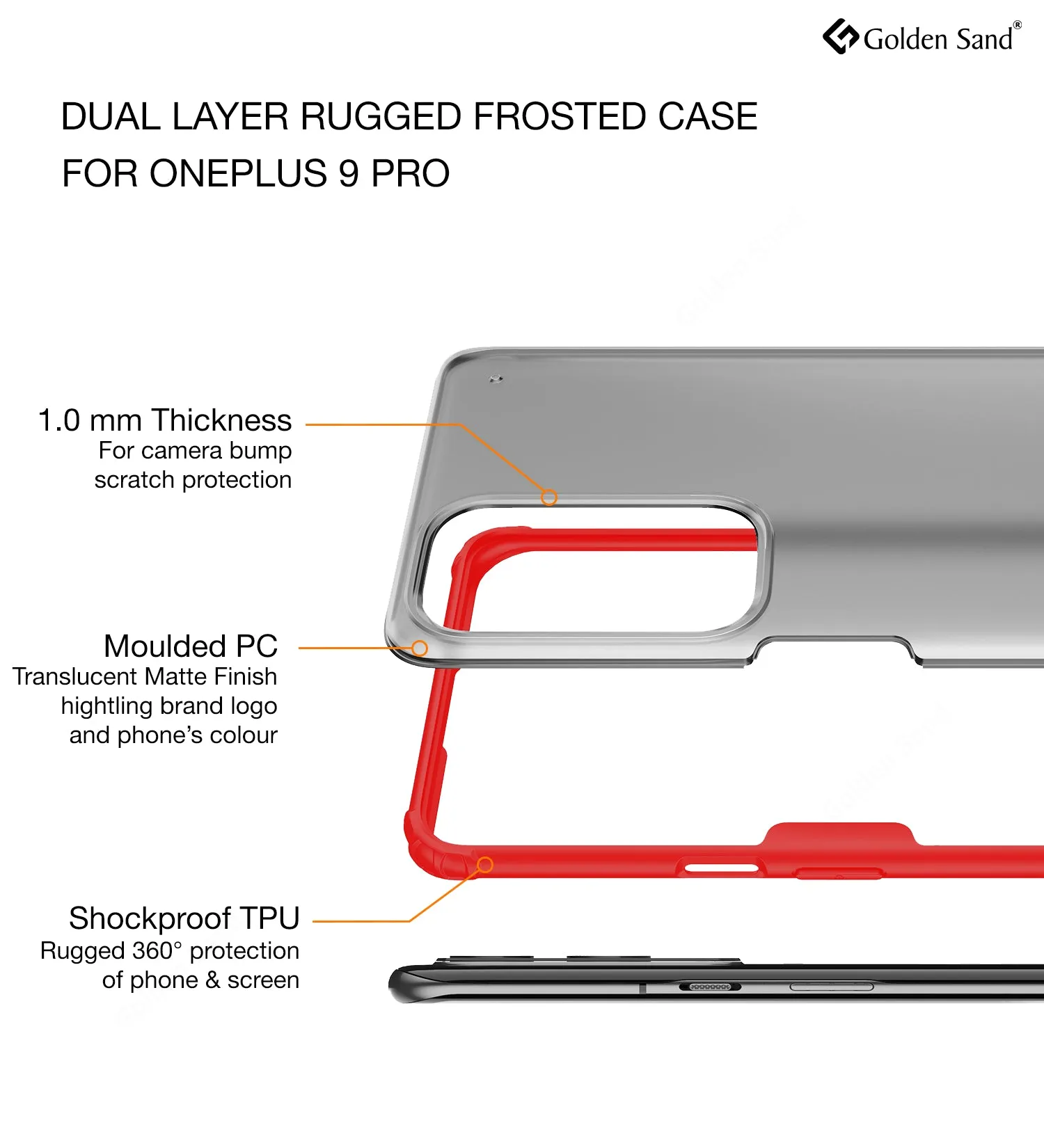 Rugged Frosted Semi Transparent PC Shock Proof Slim Back Cover for OnePlus 9 Pro, 6.7 inch, Red