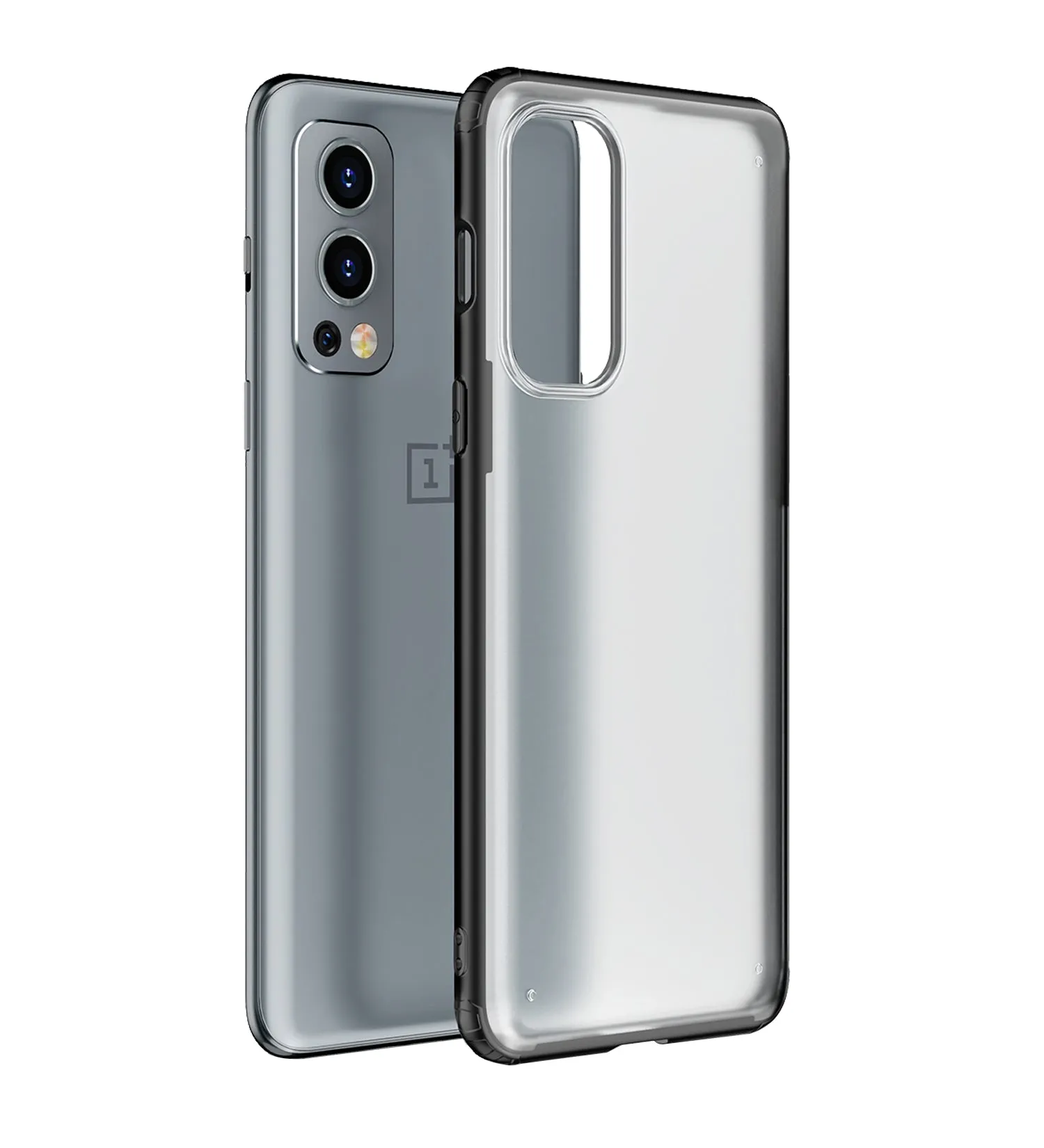 Rugged Frosted Semi Transparent PC Shock Proof Slim Back Cover for OnePlus Nord 2 5G, 6.43 inch, Black