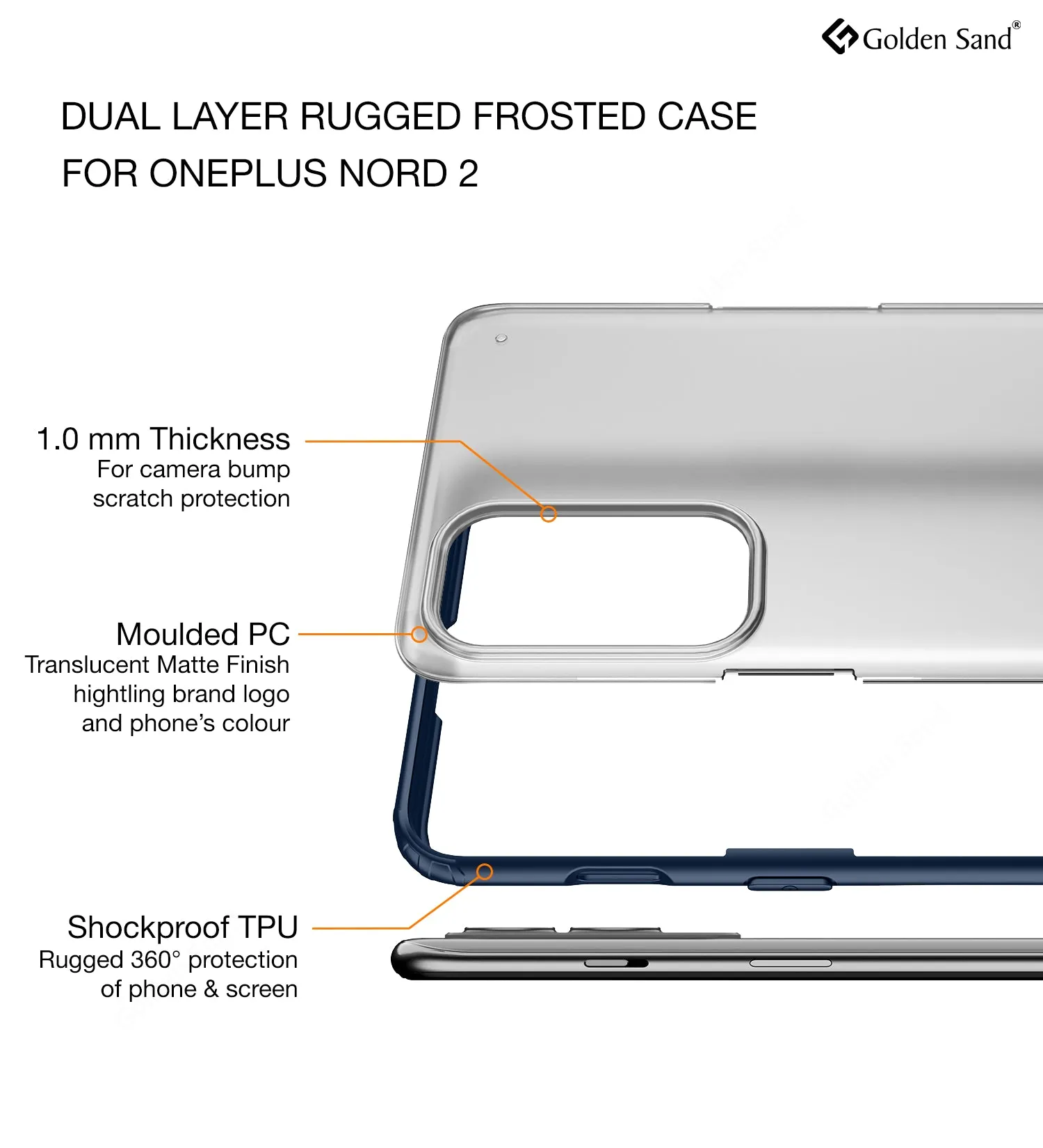 Rugged Frosted Semi Transparent PC Shock Proof Slim Back Cover for OnePlus Nord 2 5G, 6.43 inch, Blue