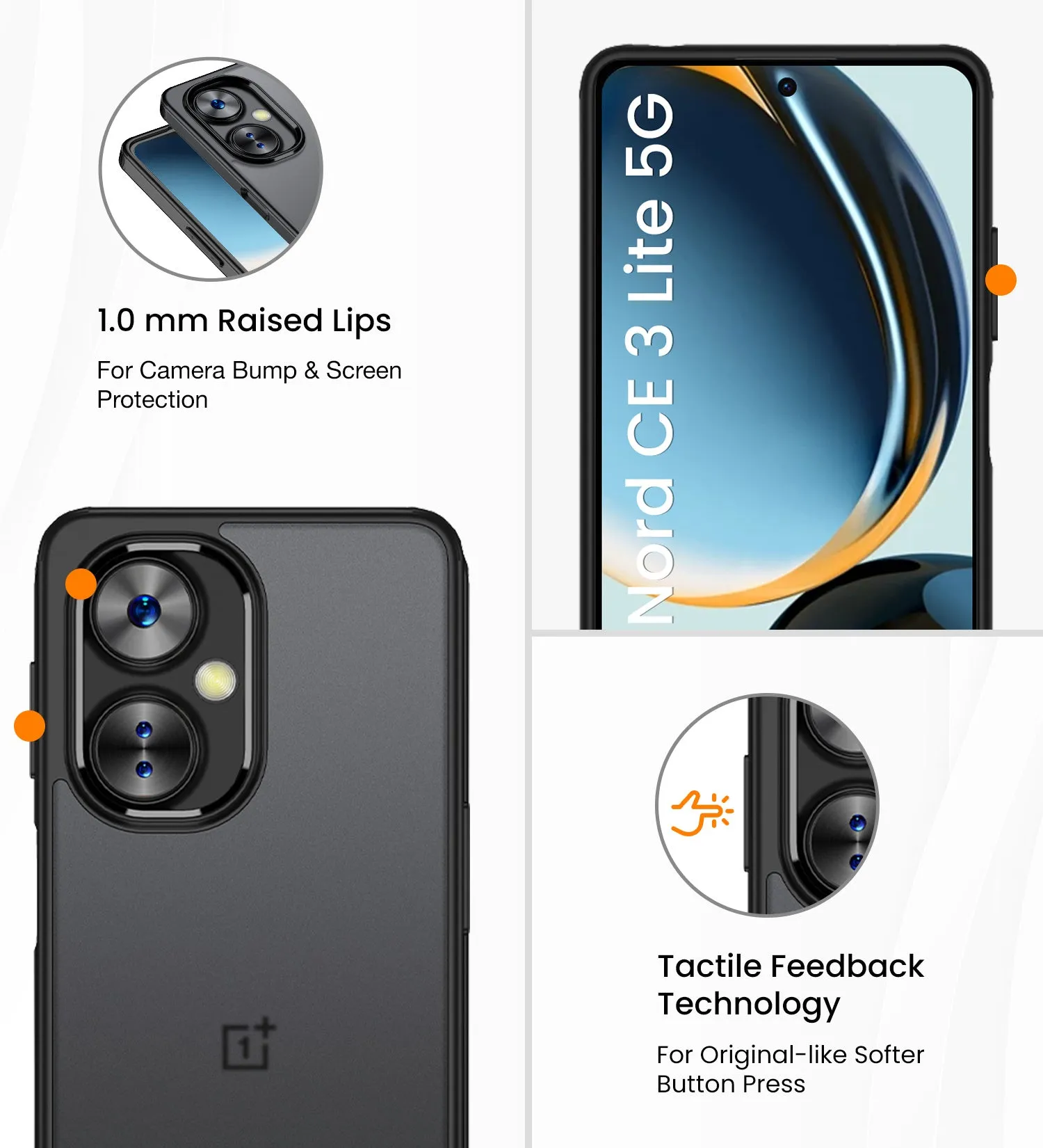Rugged Frosted Semi Transparent PC Shock Proof Slim Back Cover for OnePlus Nord CE 3 Lite 5G, 6.72 inch, Black